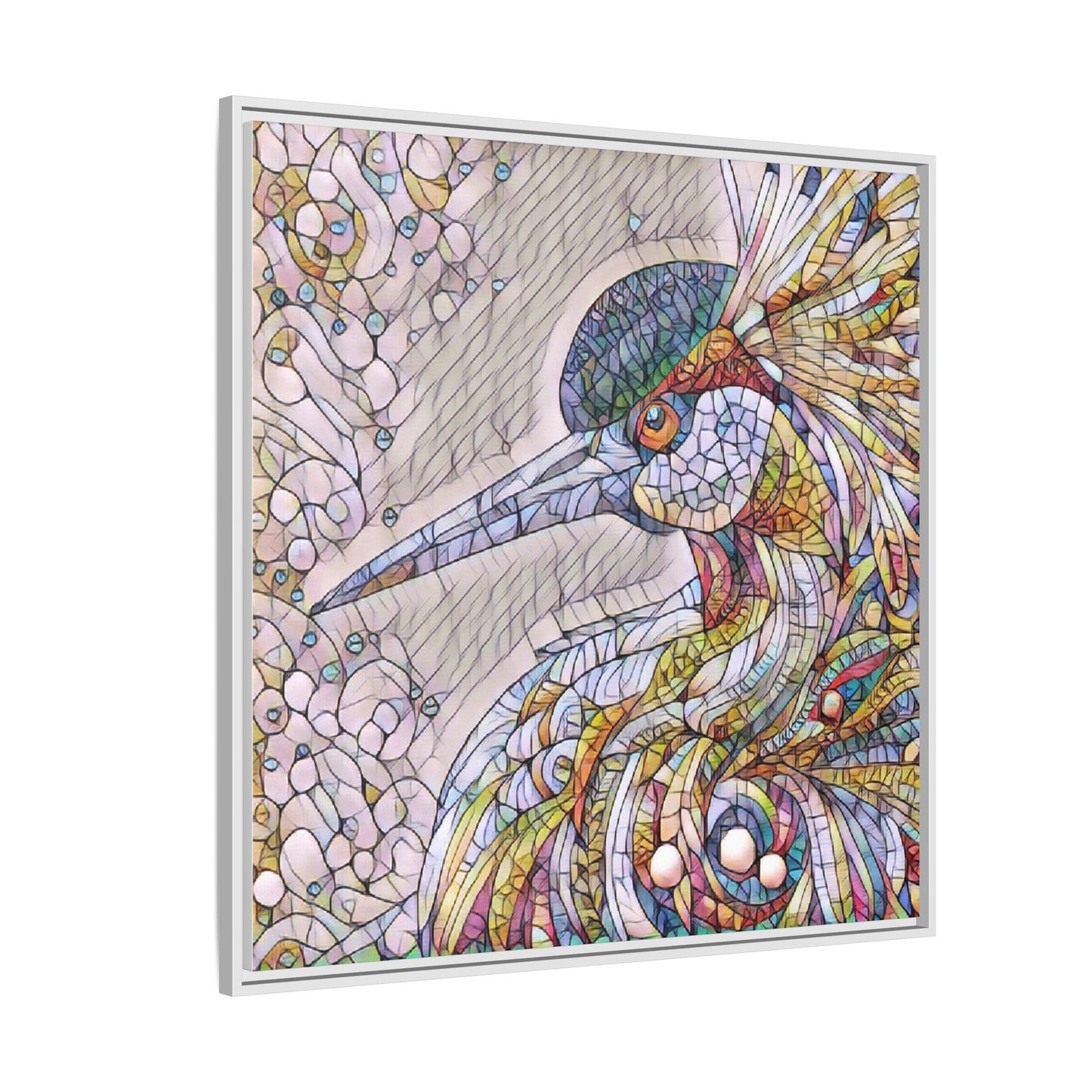 Colorful Stained-Glass Heron Matte Canvas Framed Wall Art