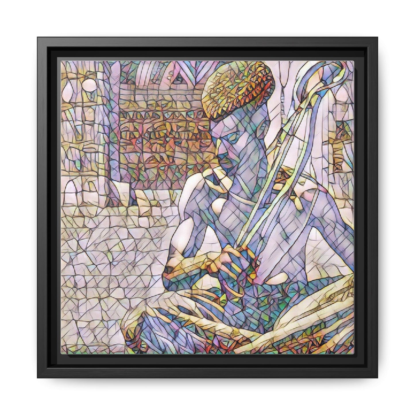 Framed Matte Canvas Art – Stained-Glass Style Musician Print