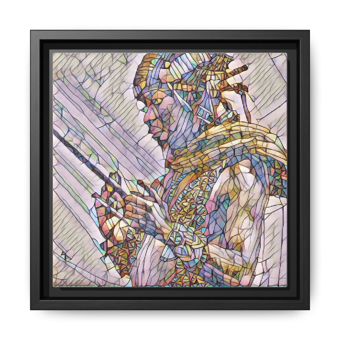 Framed Canvas Art - Colorful Tribal Warrior Portrait (Matte)