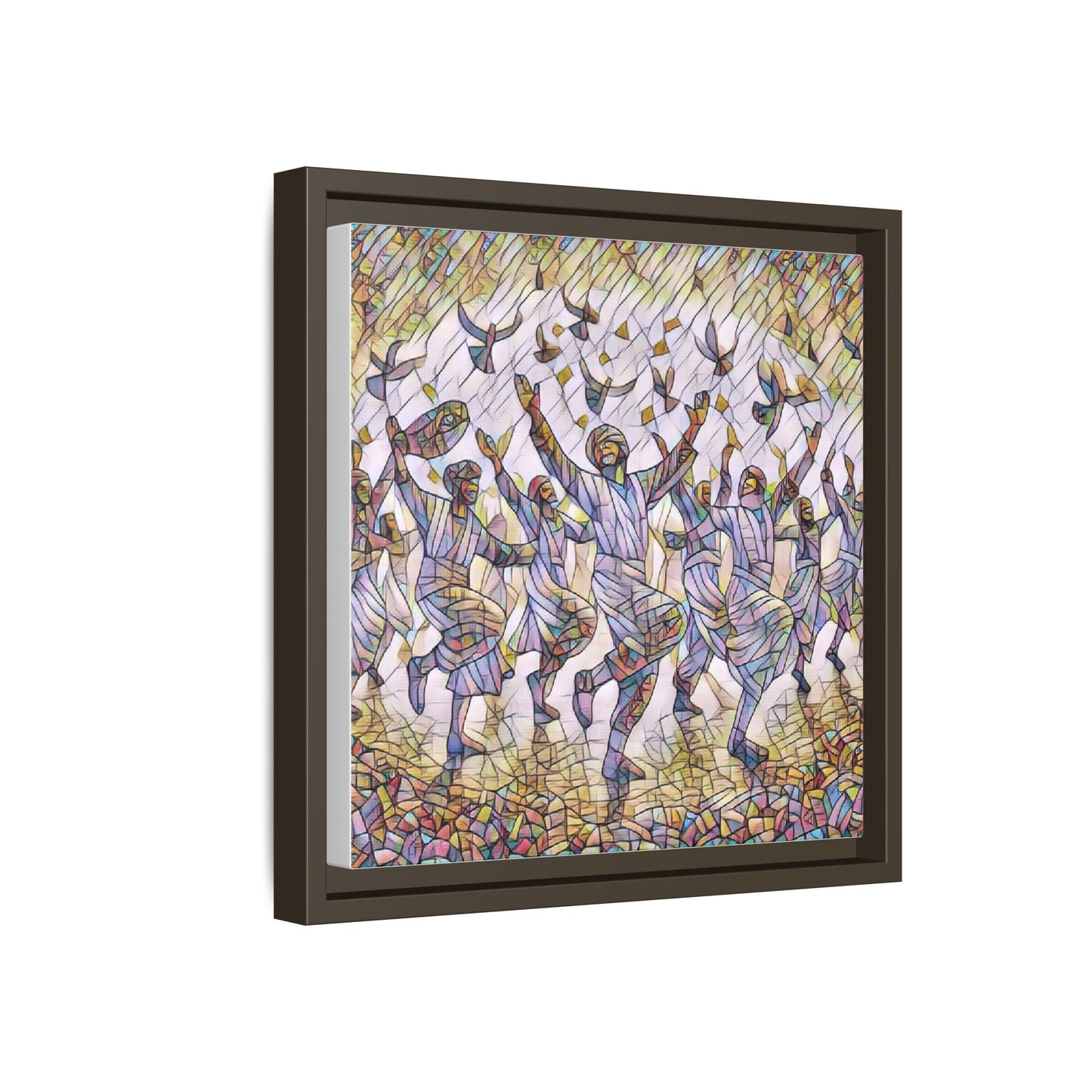 Framed Canvas Art - Joyful Dancers with Doves (Multicolor)