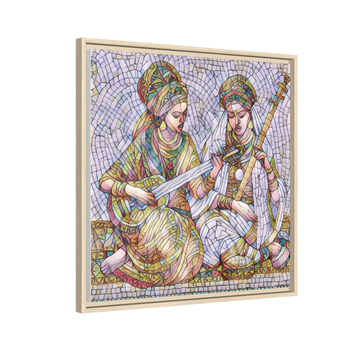 Framed Mosaic Art Print — Two Women Playing Lutes (Matte Canvas)