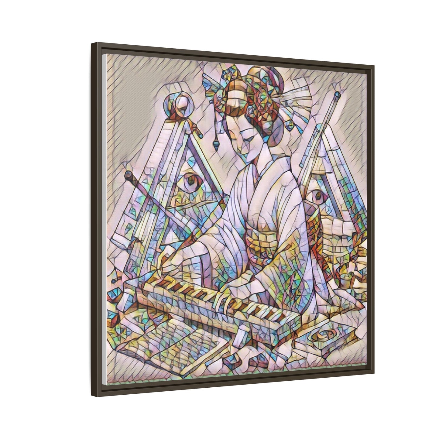 Framed Matte Canvas: Stained-Glass Geisha Wall Art