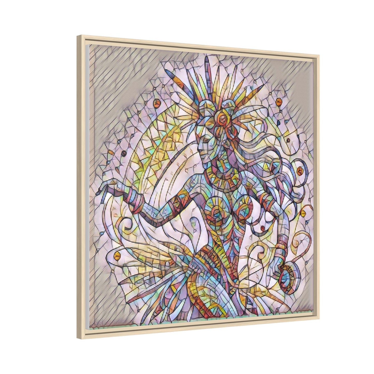 Colorful Mermaid Mosaic Framed Canvas Art — Boho Ocean Wall Decor