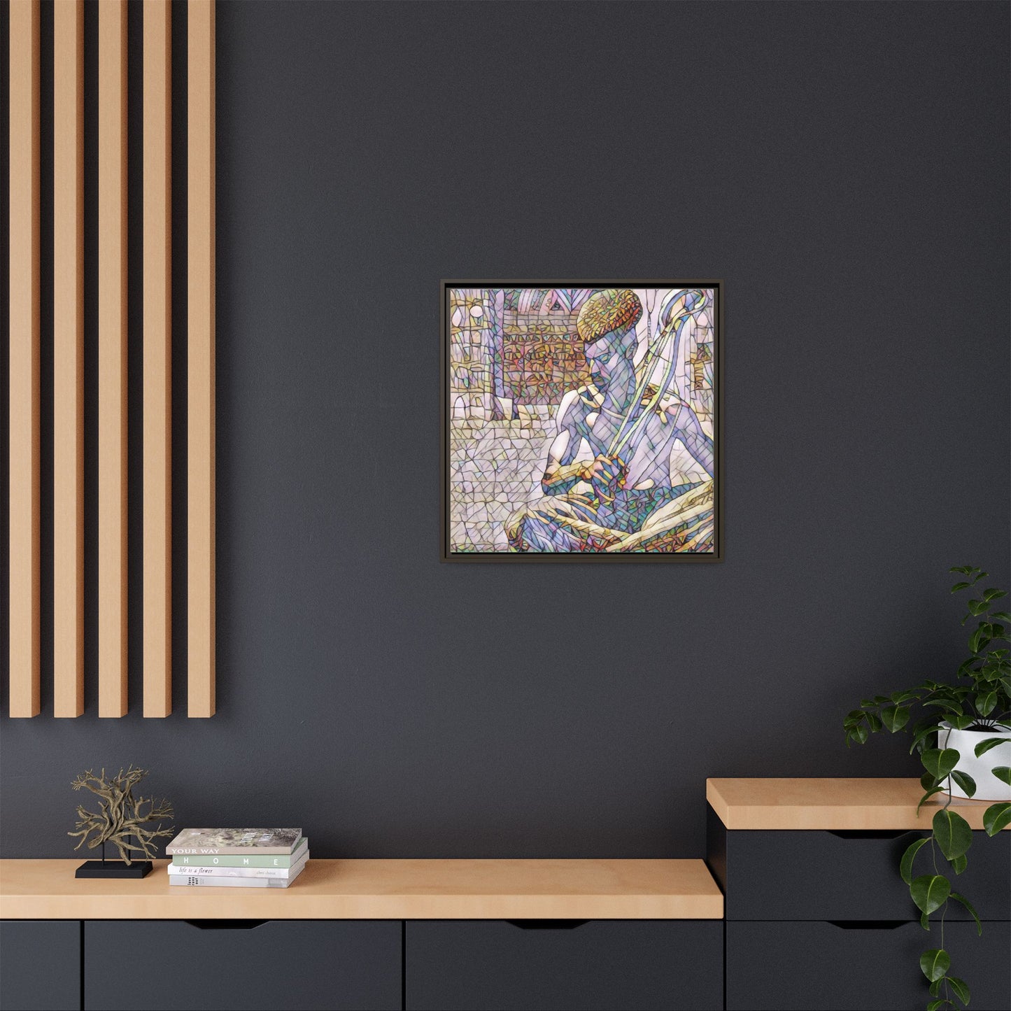 Framed Matte Canvas Art – Stained-Glass Style Musician Print