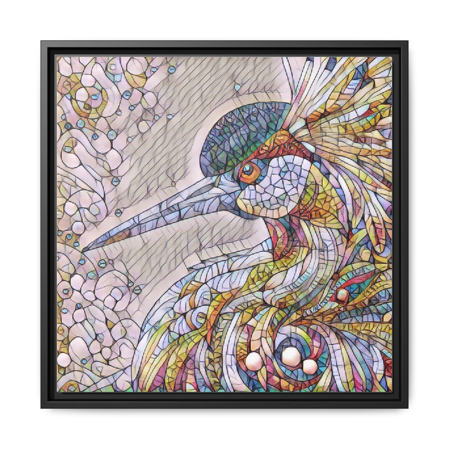 Colorful Stained-Glass Heron Matte Canvas Framed Wall Art