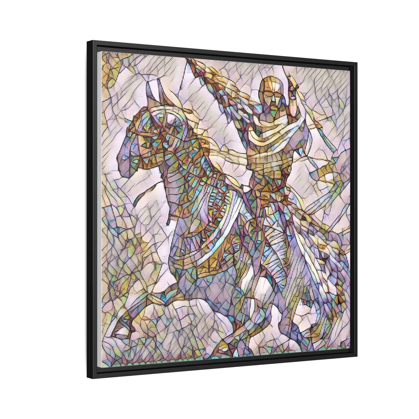 Framed Matte Canvas Print — Stained Glass Knight on Horse Artwork