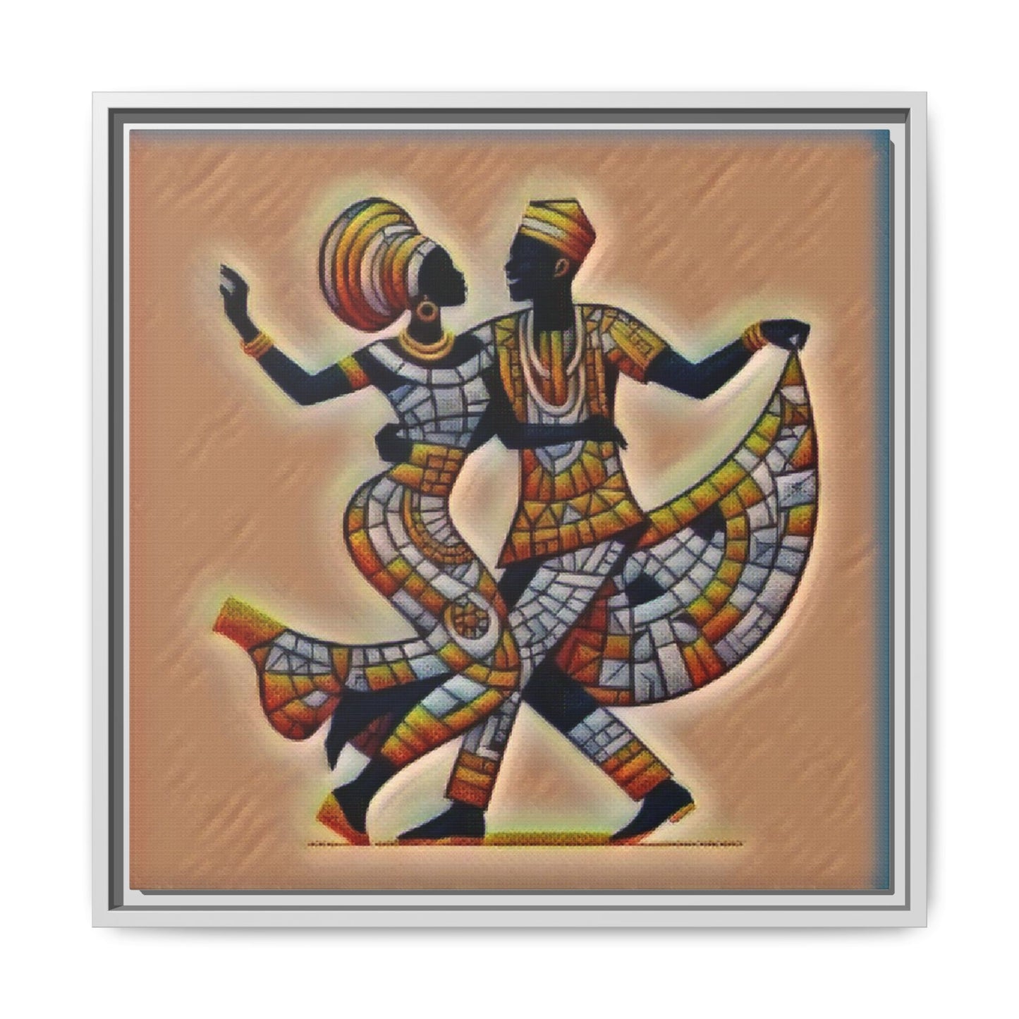Framed African Dance Mosaic Art Print — Matte Canvas Wall Decor