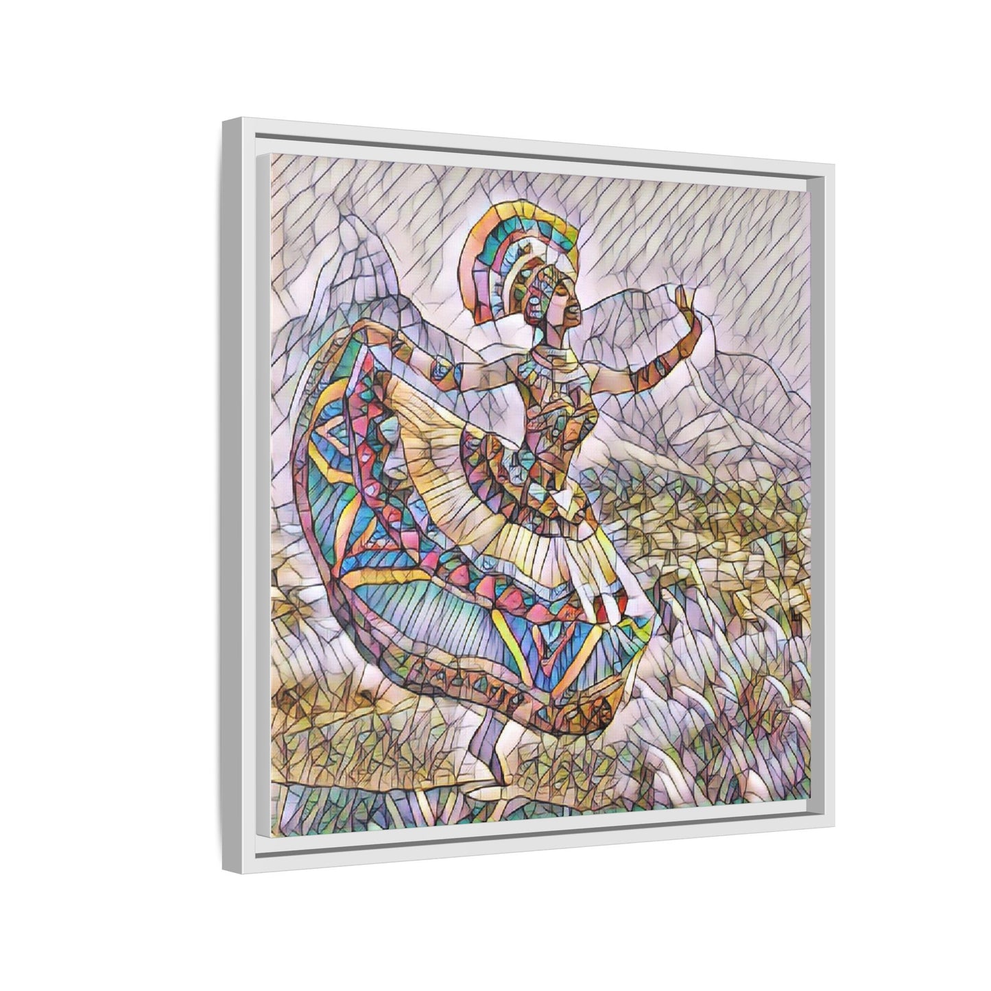 Ballerina Mosaic Framed Canvas Print — Colorful Ethnic Dance Wall Art