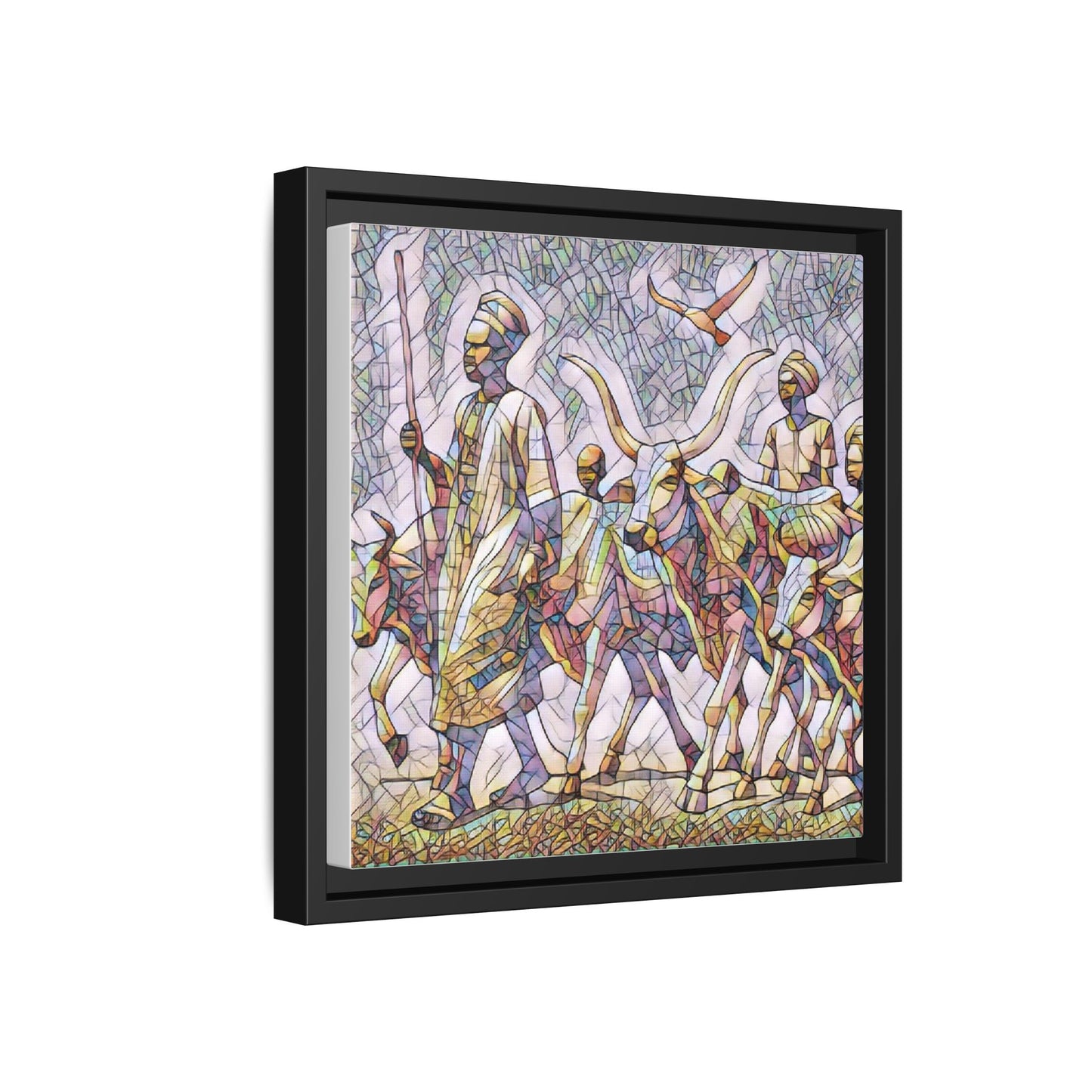 Framed Matte Canvas: Colorful African Herdsmen Art Print