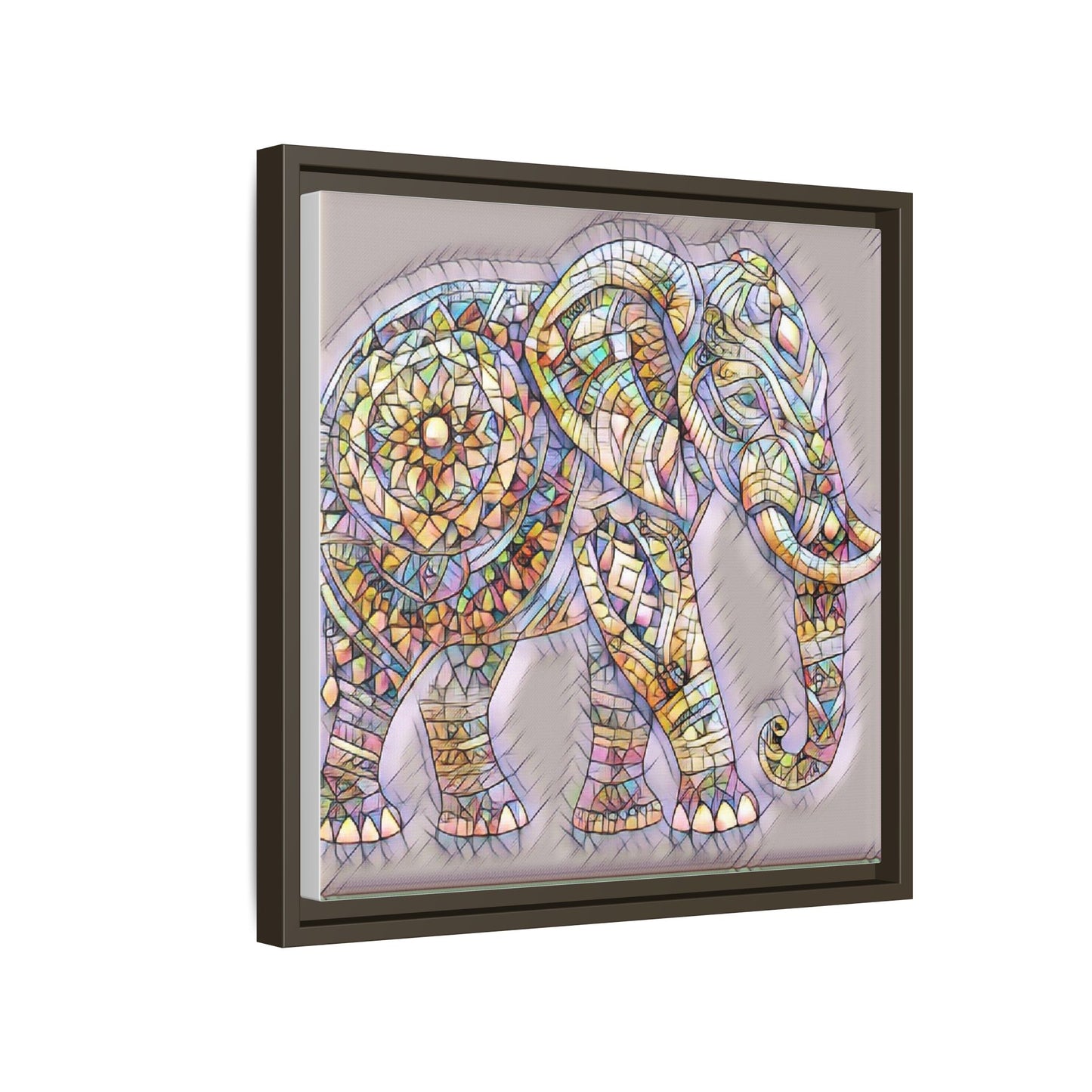 Colorful Mosaic Elephant Framed Canvas Print