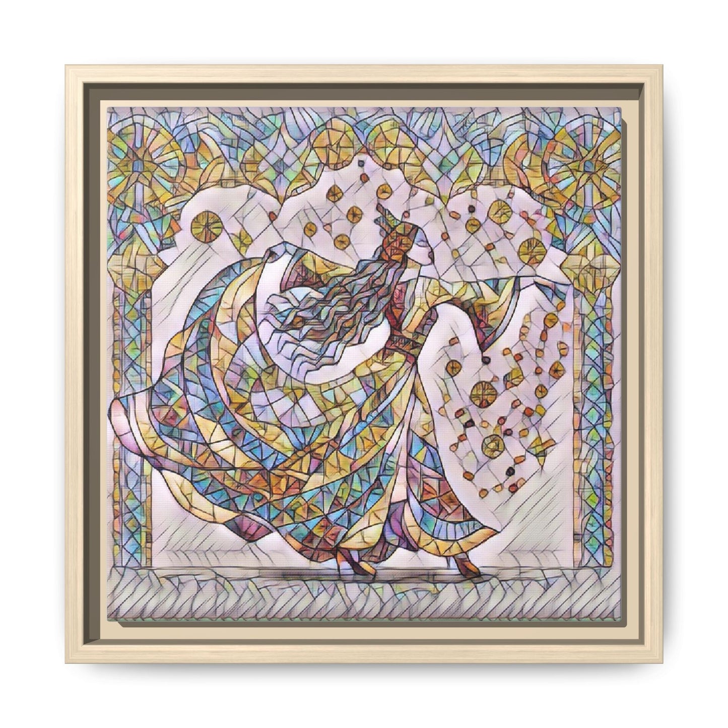 Stained Glass Dancing Dervish Framed Canvas Art
