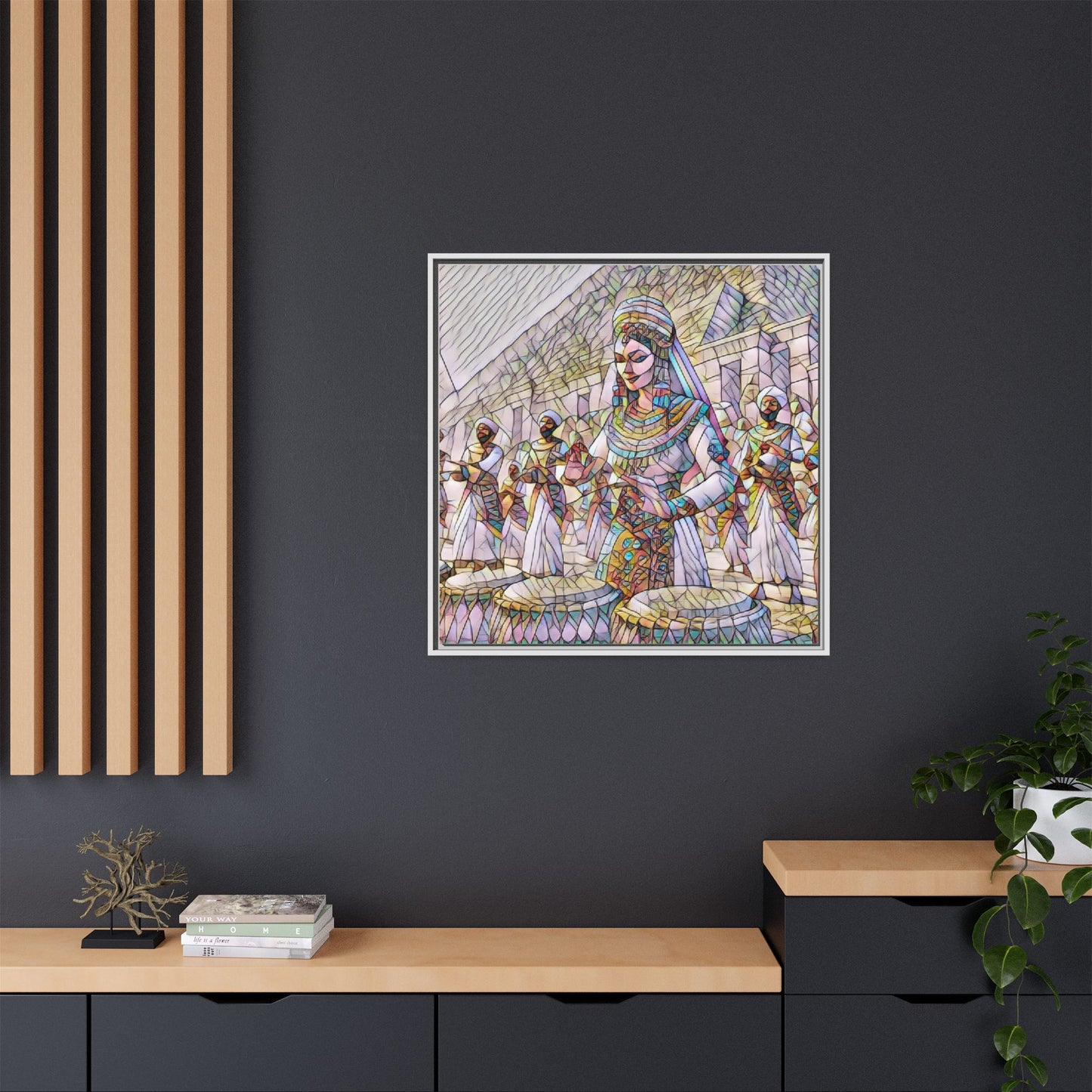 Egyptian Drummers Framed Canvas Art — Colorful Egyptian Dancer Wall Decor