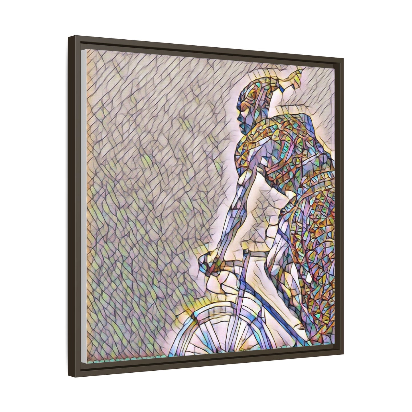 Cyclist Mosaic Matte Canvas Print — Framed Multicolor Bike Art