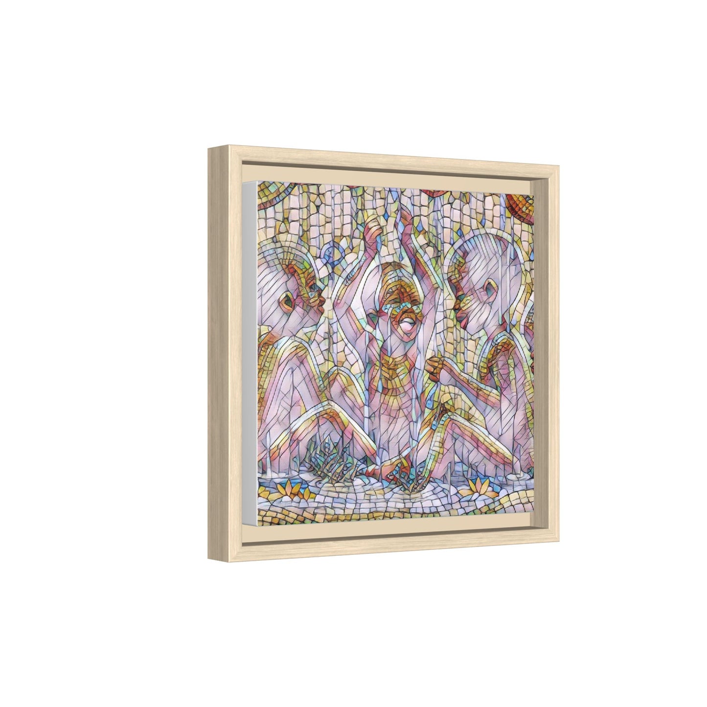 Framed Matte Canvas Art — Mosaic Children Playing (Multicolor)