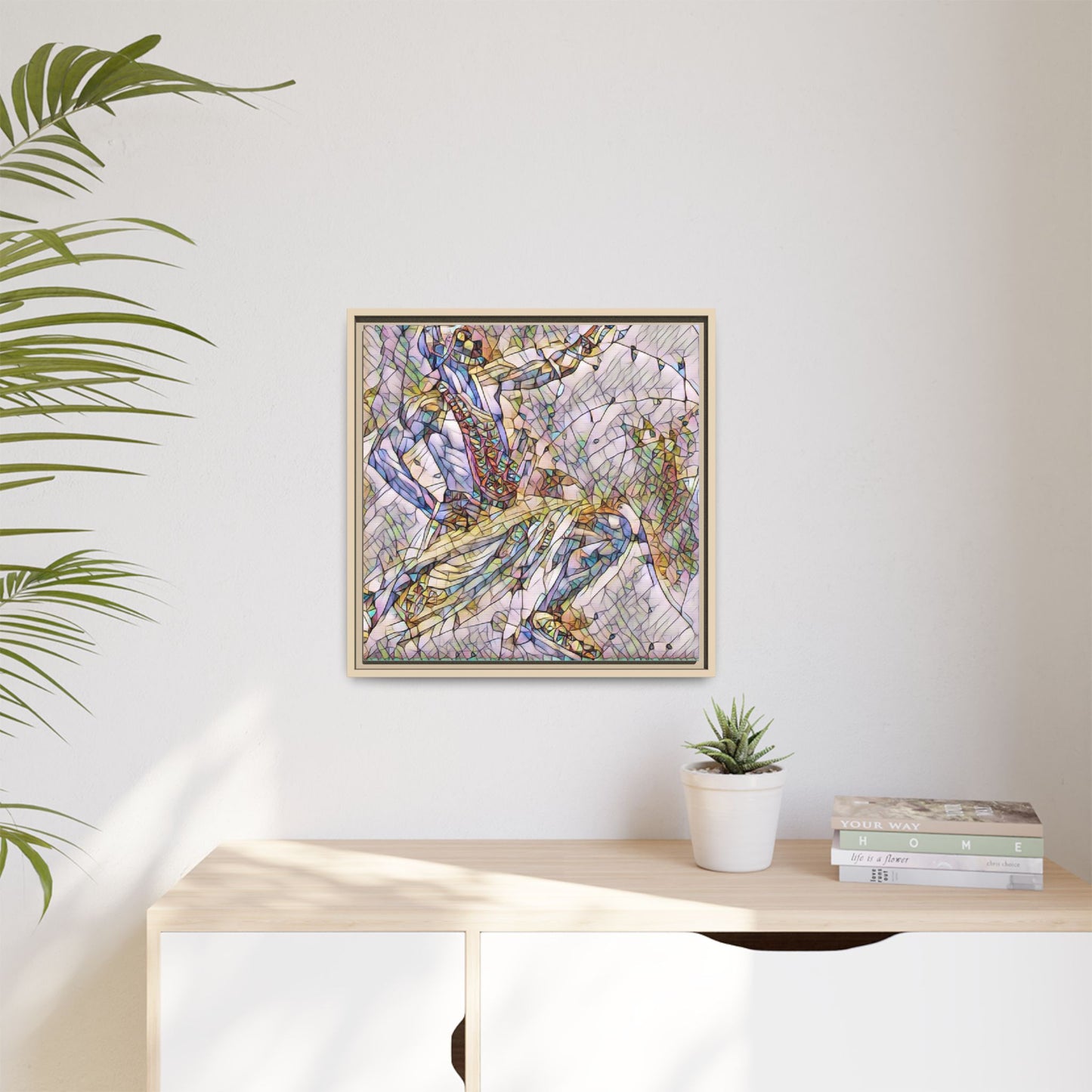 Abstract Stained-Glass Dancers — Framed Matte Canvas Art
