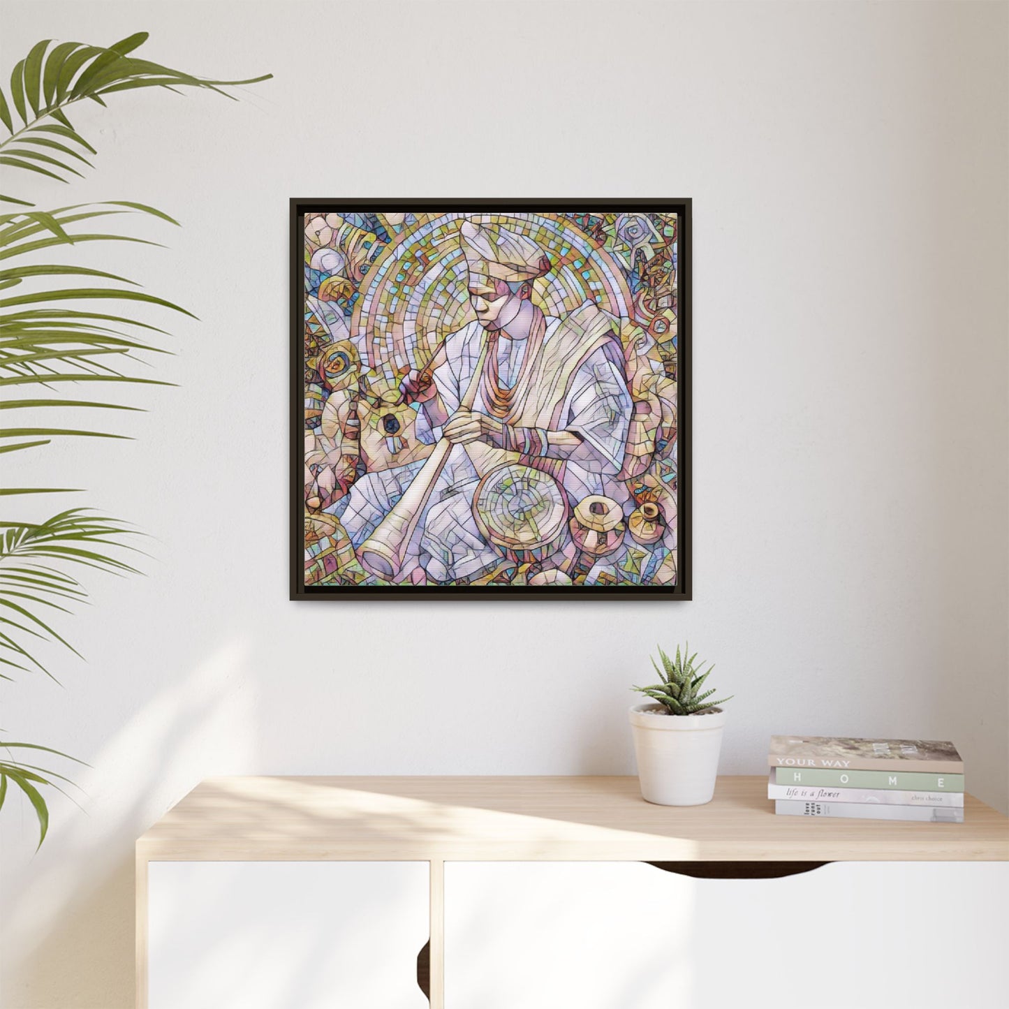 Framed Matte Canvas Print — African Drummer Mosaic Art