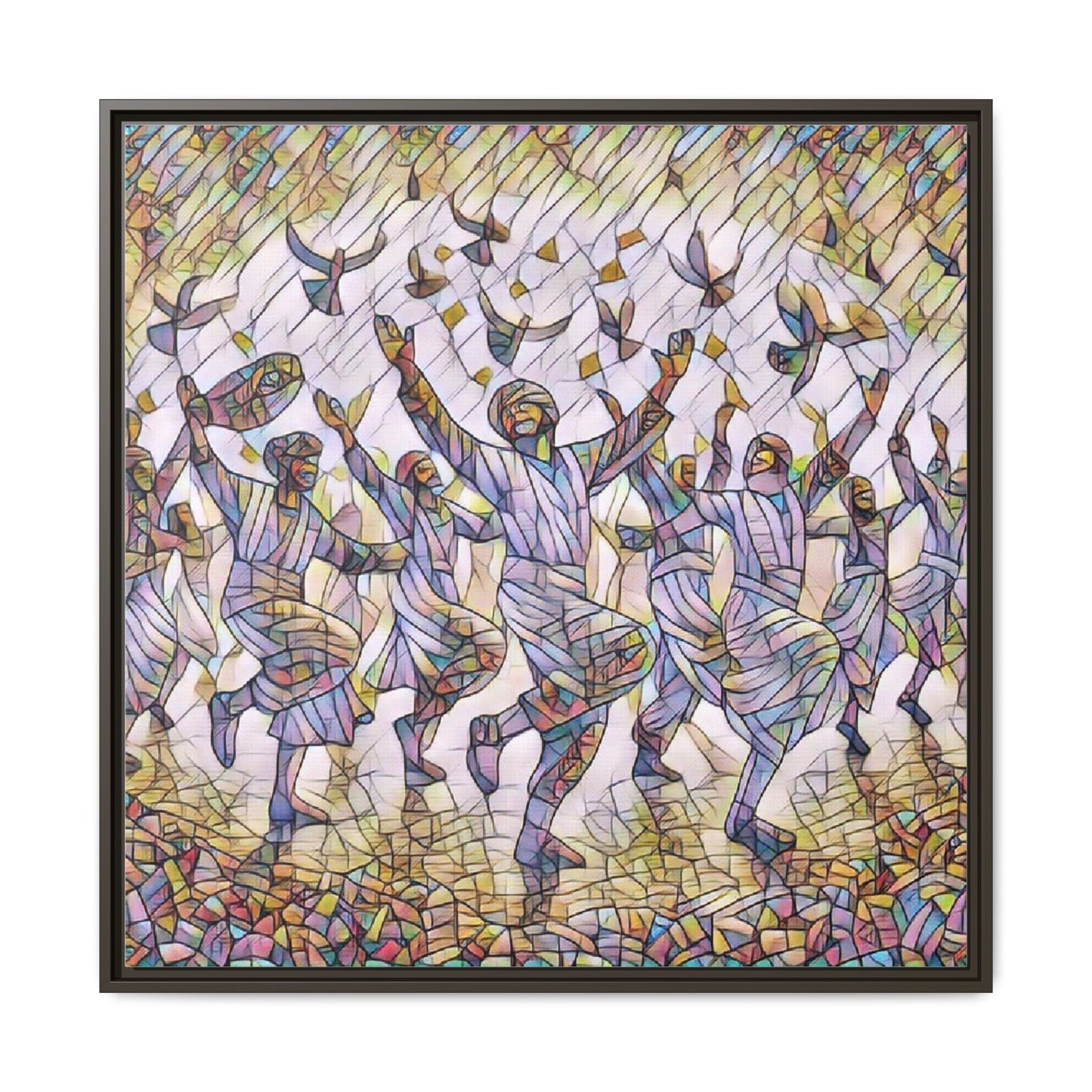 Framed Canvas Art - Joyful Dancers with Doves (Multicolor)