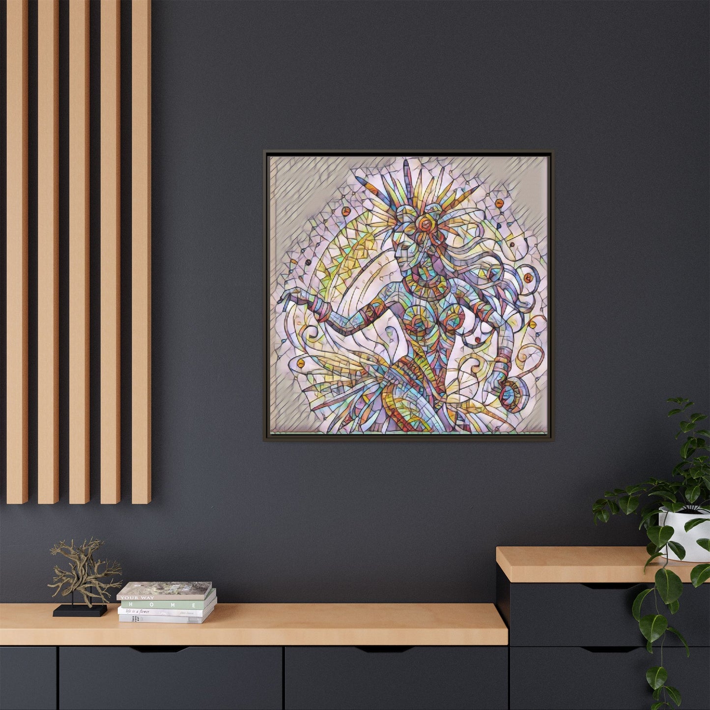 Colorful Mermaid Mosaic Framed Canvas Art — Boho Ocean Wall Decor