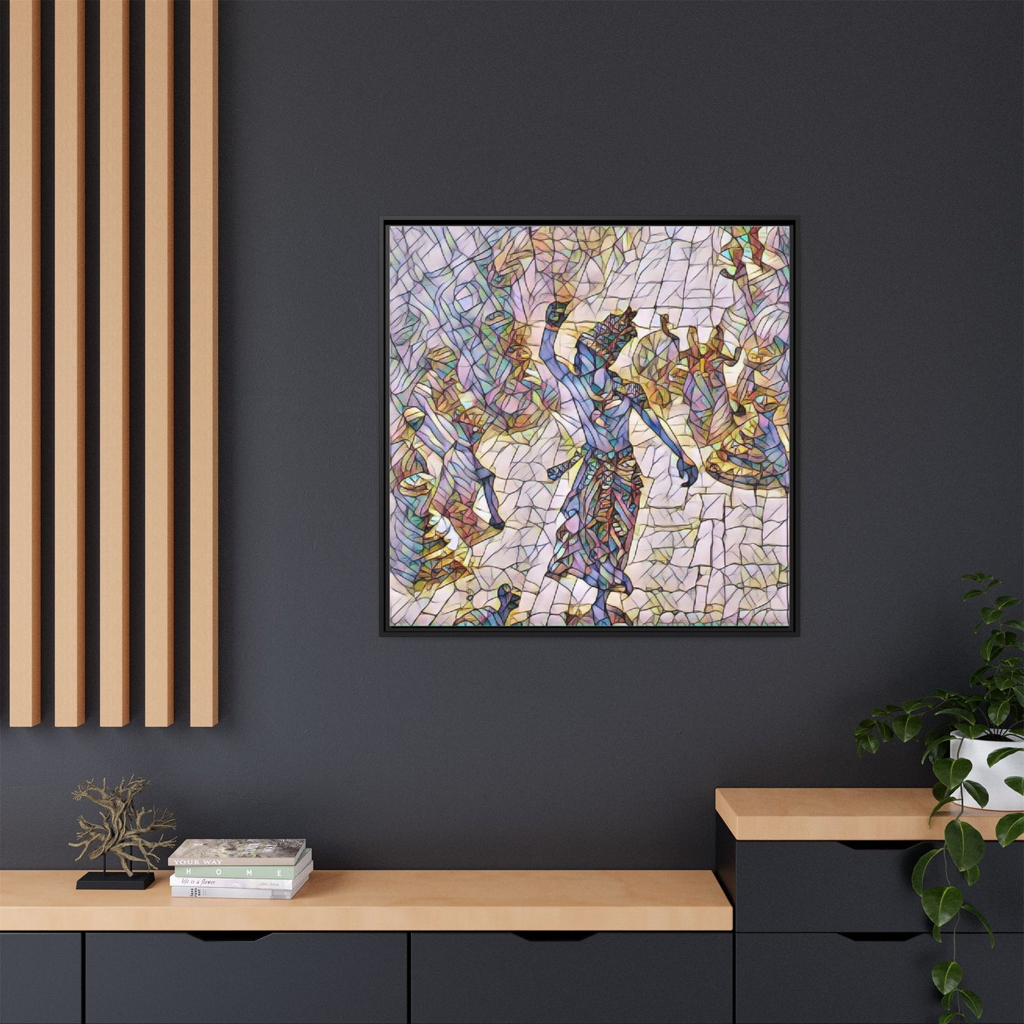 Framed Canvas Art — Colorful Mosaic Krishna Dance Print