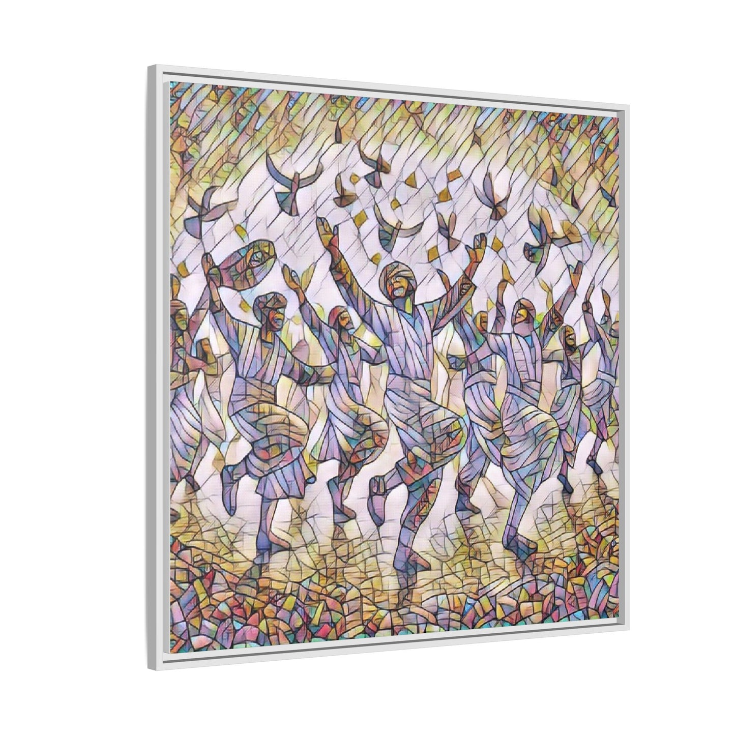 Framed Canvas Art - Joyful Dancers with Doves (Multicolor)