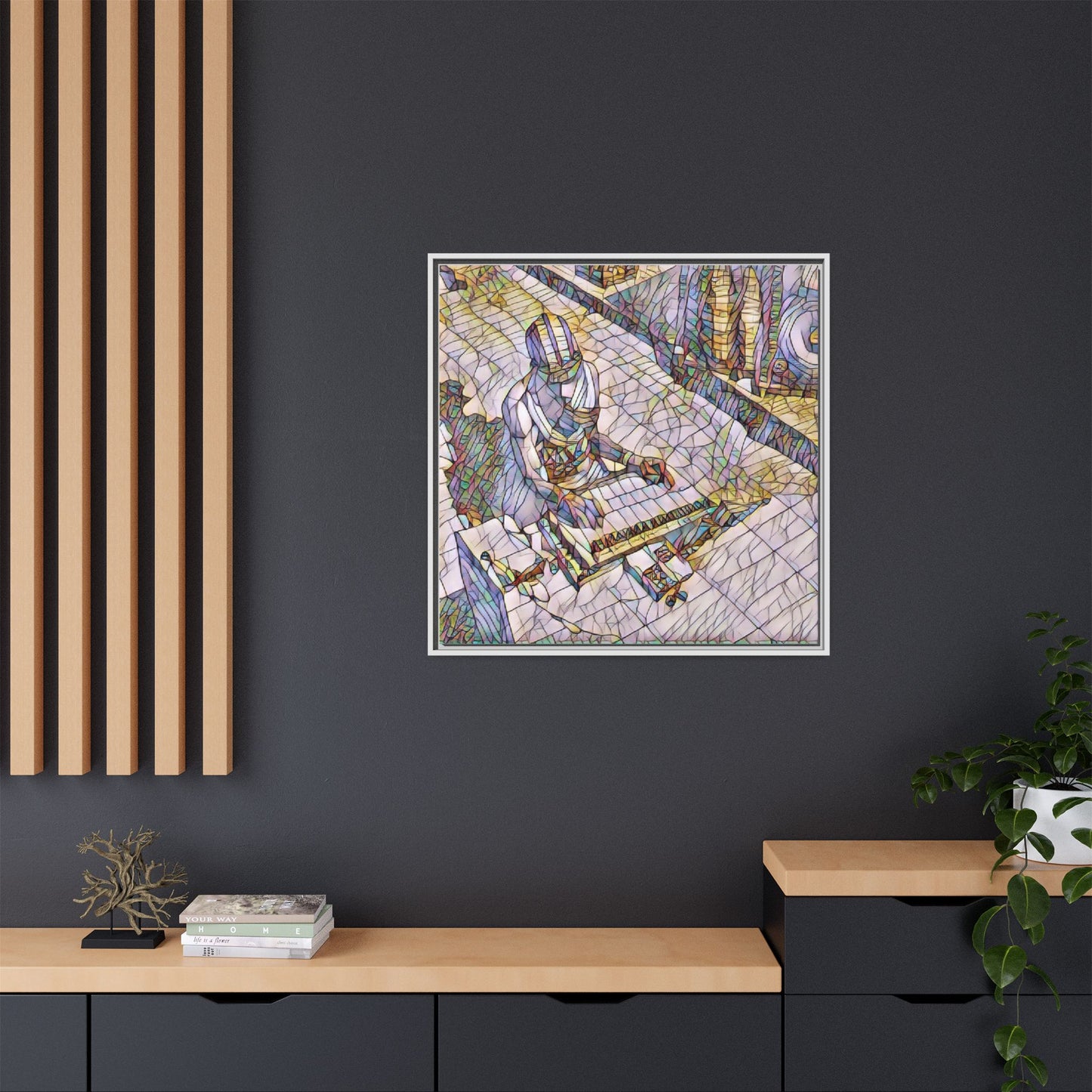 Abstract DJ Skateboarder Matte Framed Canvas – Colorful Urban Music Art Print