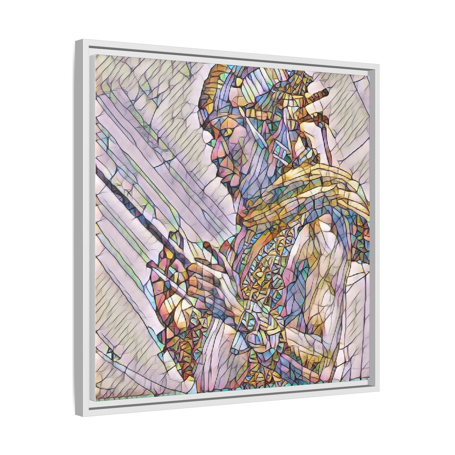 Framed Canvas Art - Colorful Tribal Warrior Portrait (Matte)