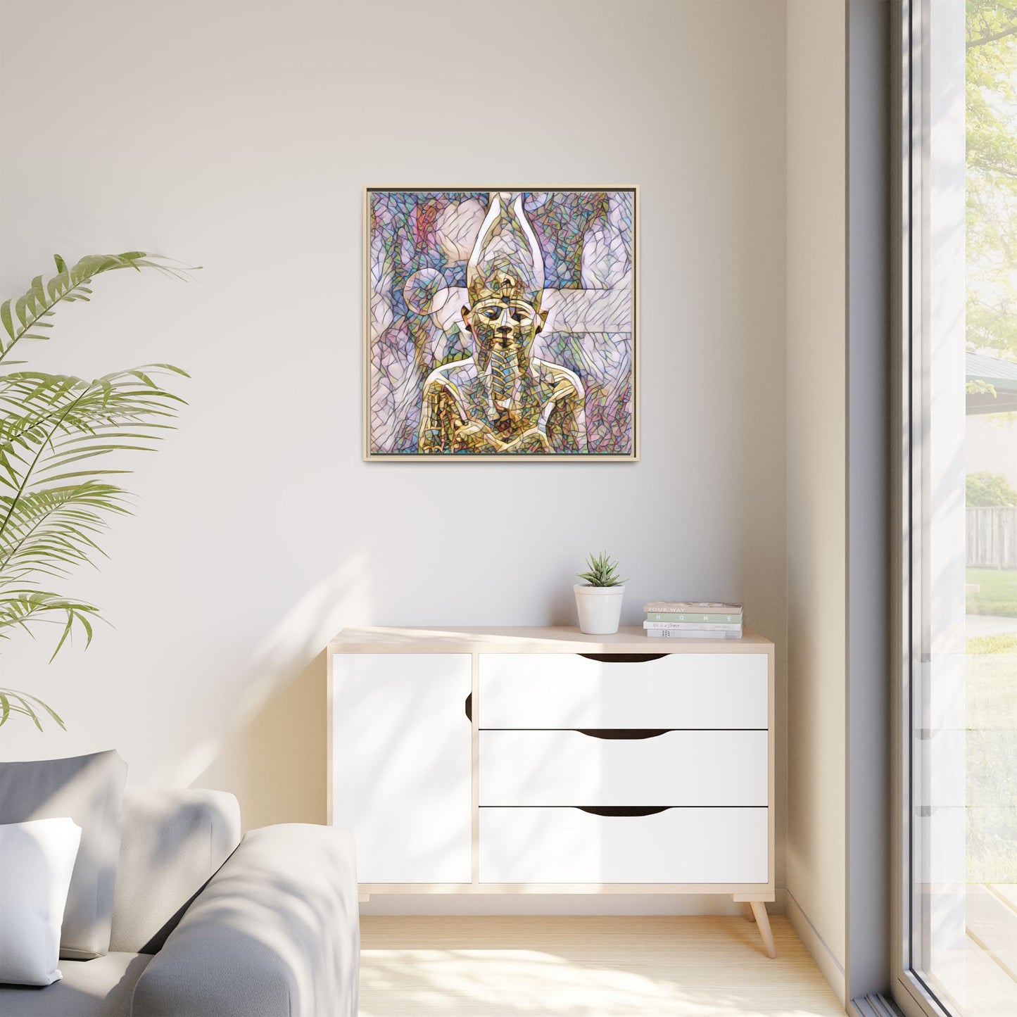 Egyptian Pharaoh Stained-Glass Style Matte Canvas Print, Framed