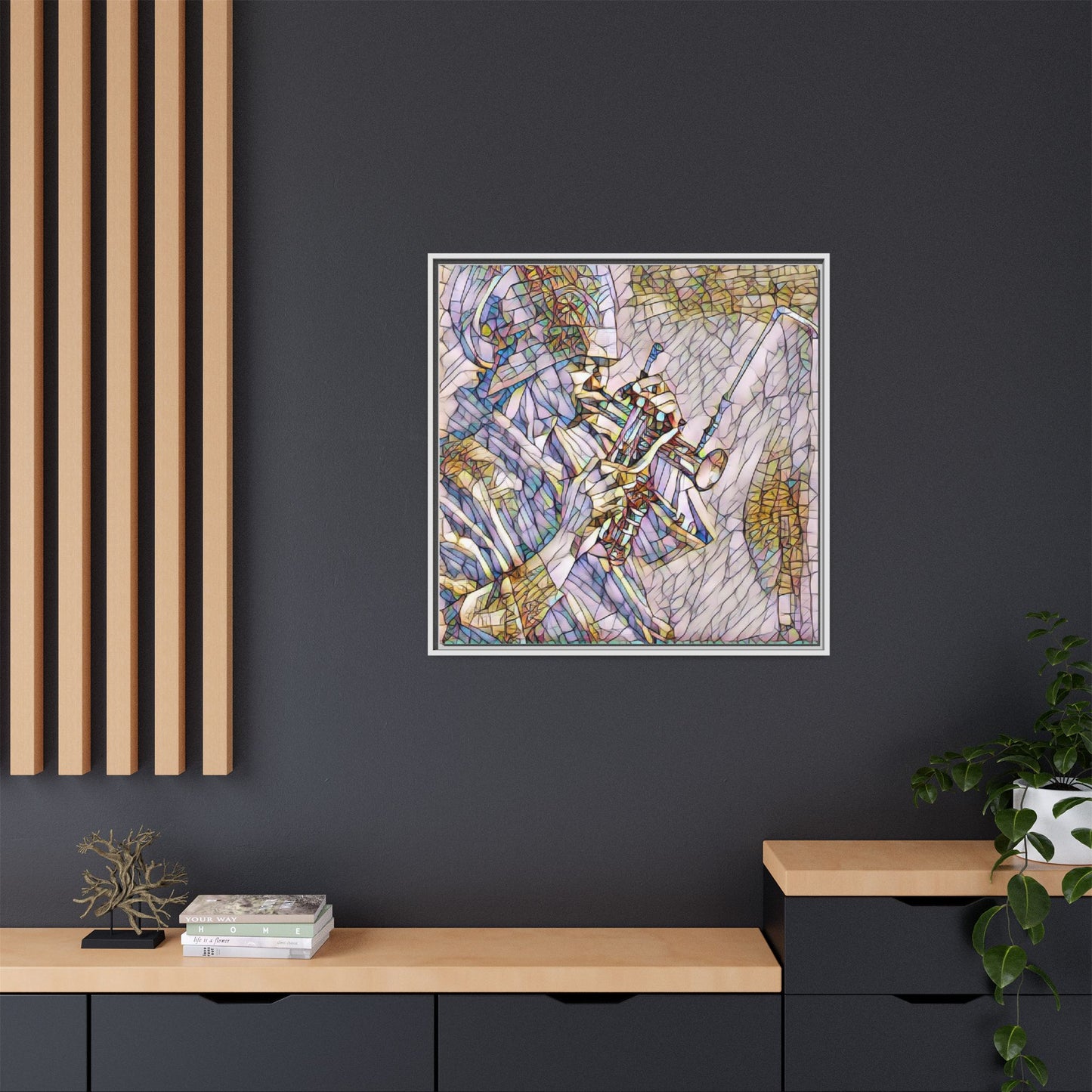 Framed Abstract Trumpet Player Matte Canvas Art