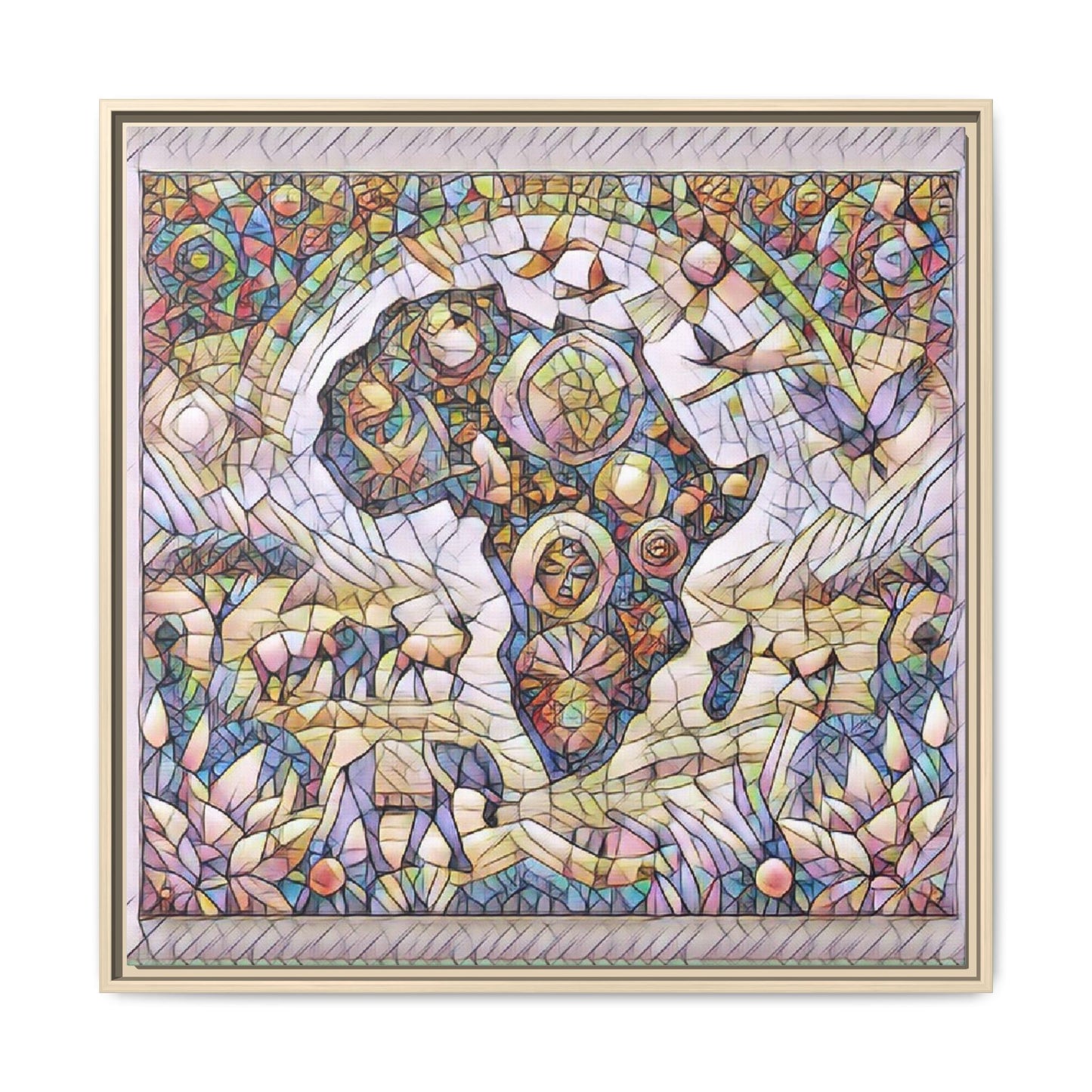 Abstract Mosaic Africa Framed Canvas — Colorful Stained-Glass Wall Art