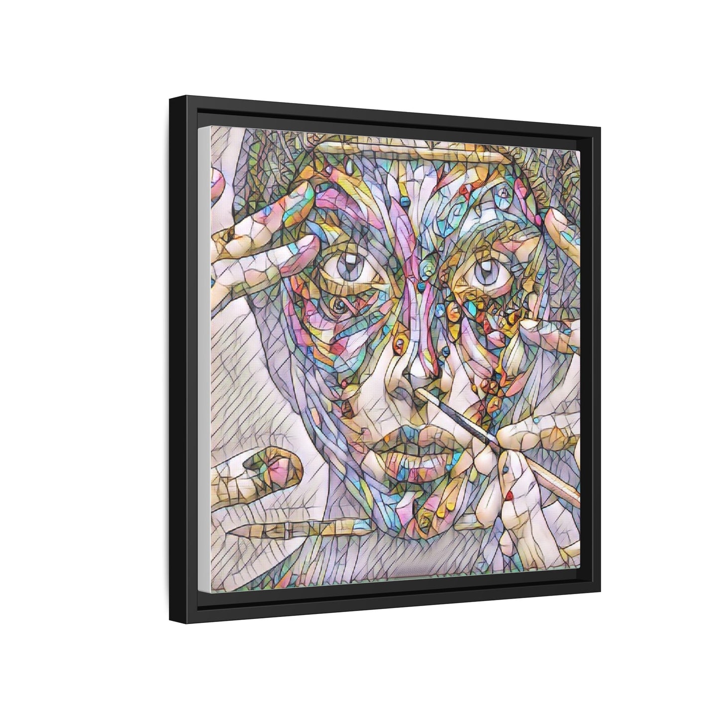Framed Abstract Mosaic Face Canvas — Colorful Modern Wall Art