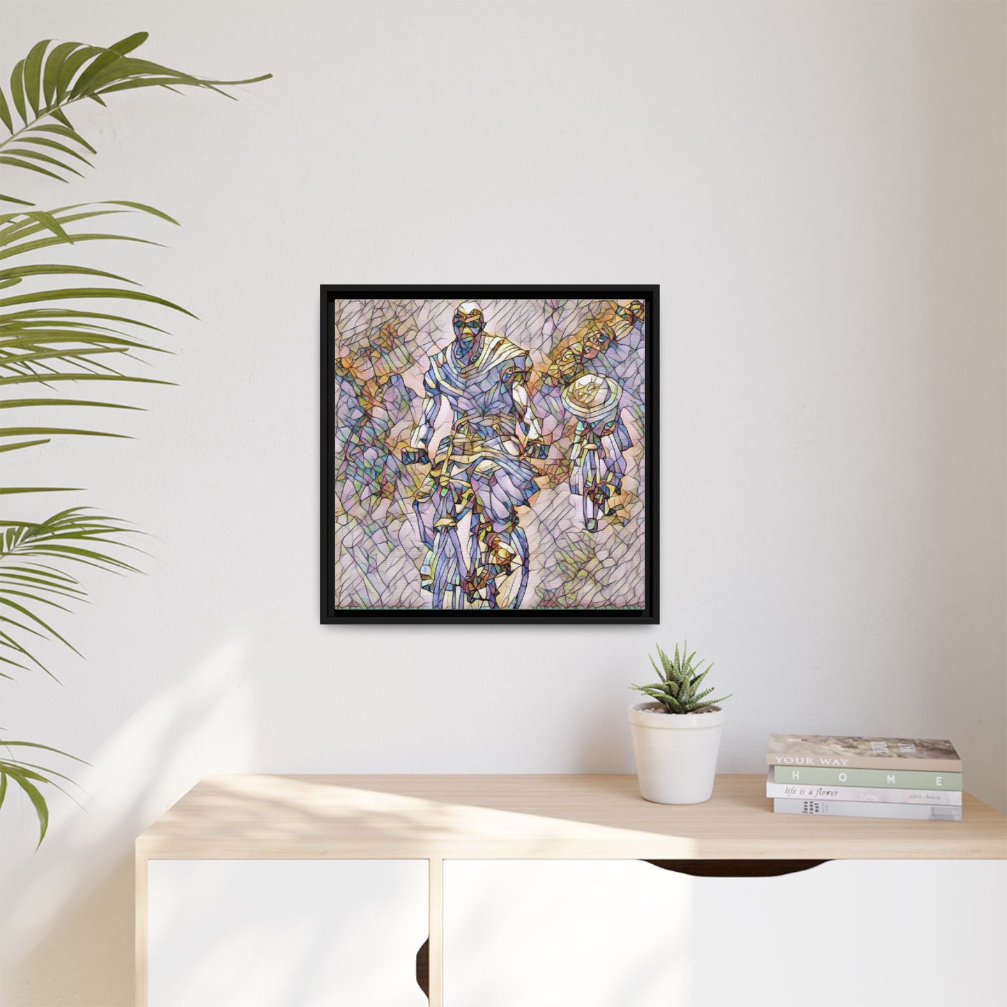 Framed Matte Canvas — Abstract Cyclist Artwork (Multi‑Color)