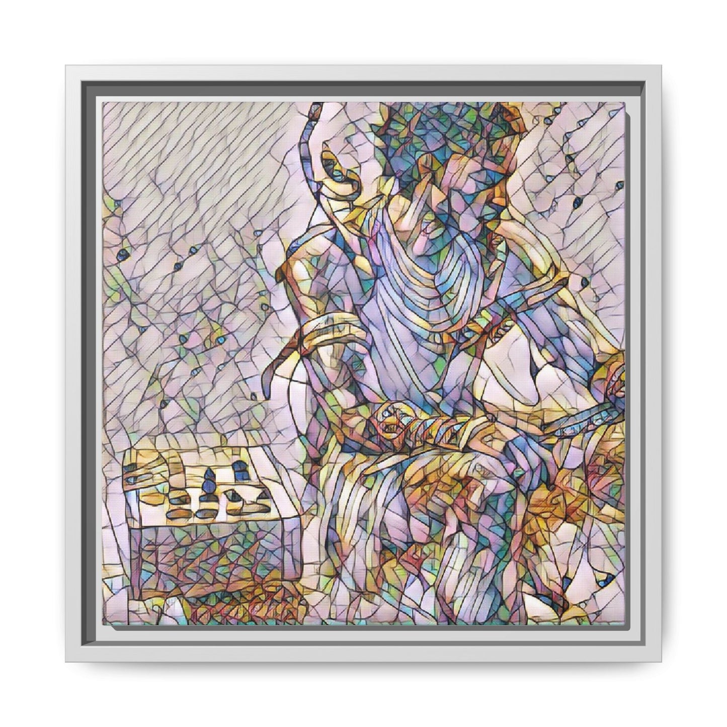 Framed Matte Canvas Art — Abstract Stained-Glass Chess Player