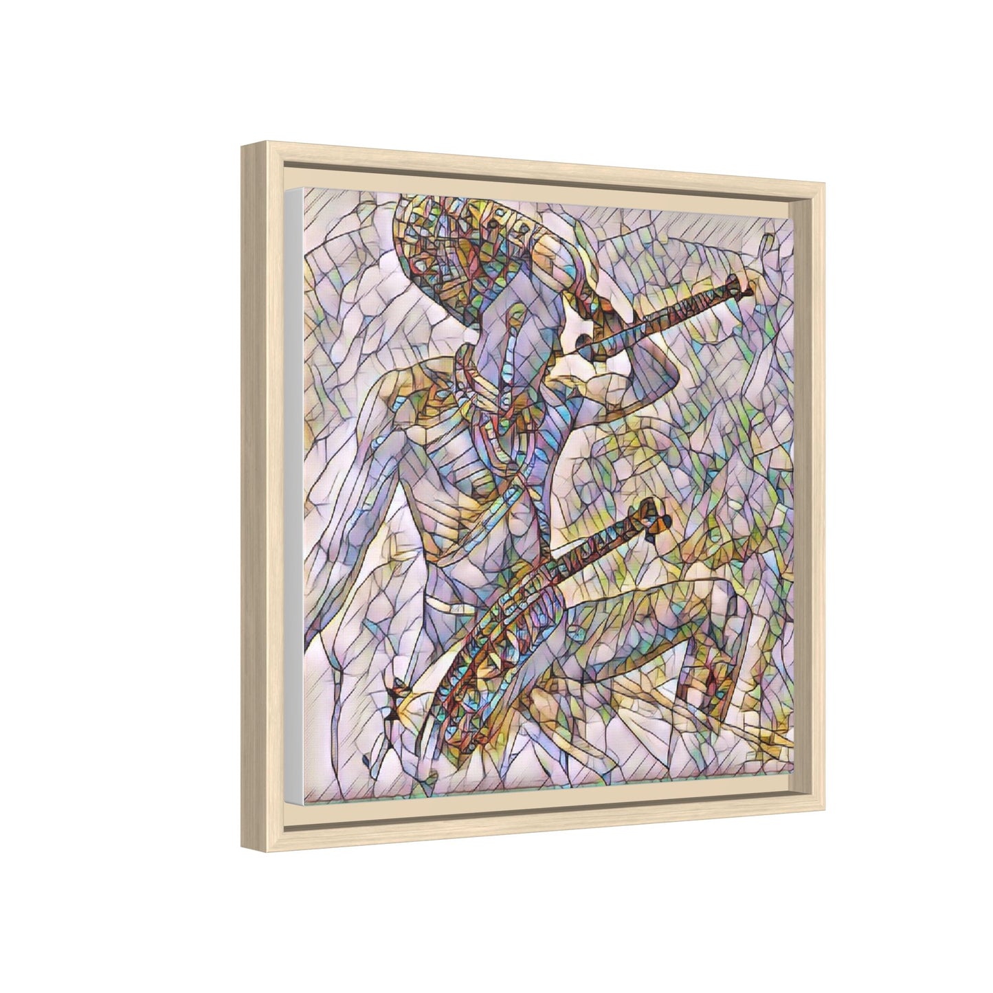 Stained Glass Blue Musician — Framed Matte Canvas Art