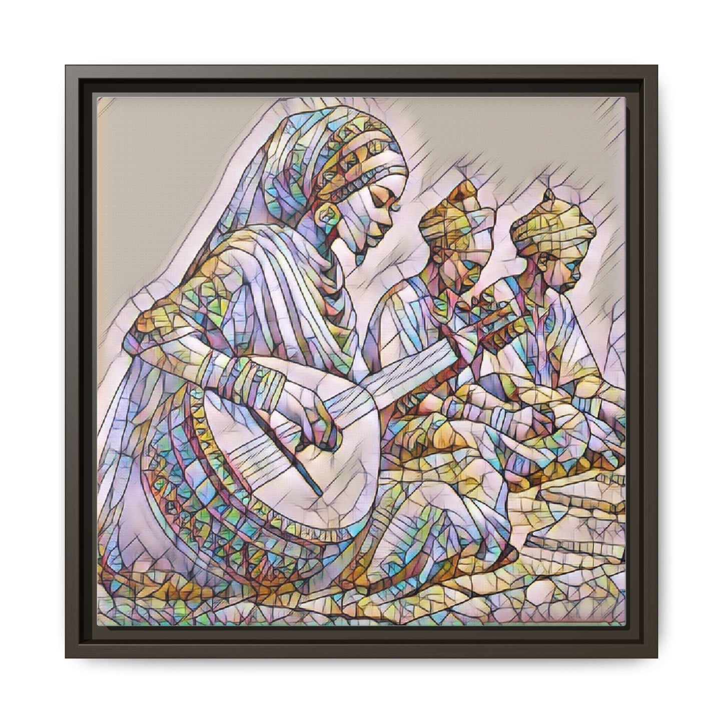 Framed Matte Canvas: Colorful Moroccan Musicians Wall Art