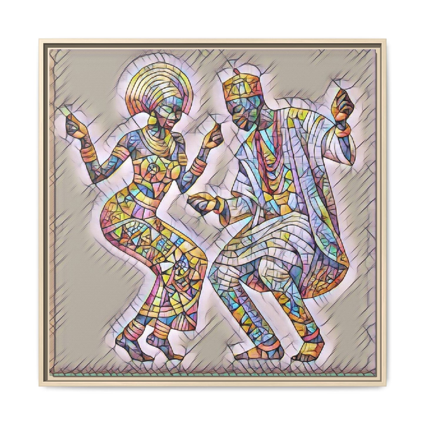 Afrobeat Dancers Framed Canvas Art — Colorful Mosaic African Dance Print