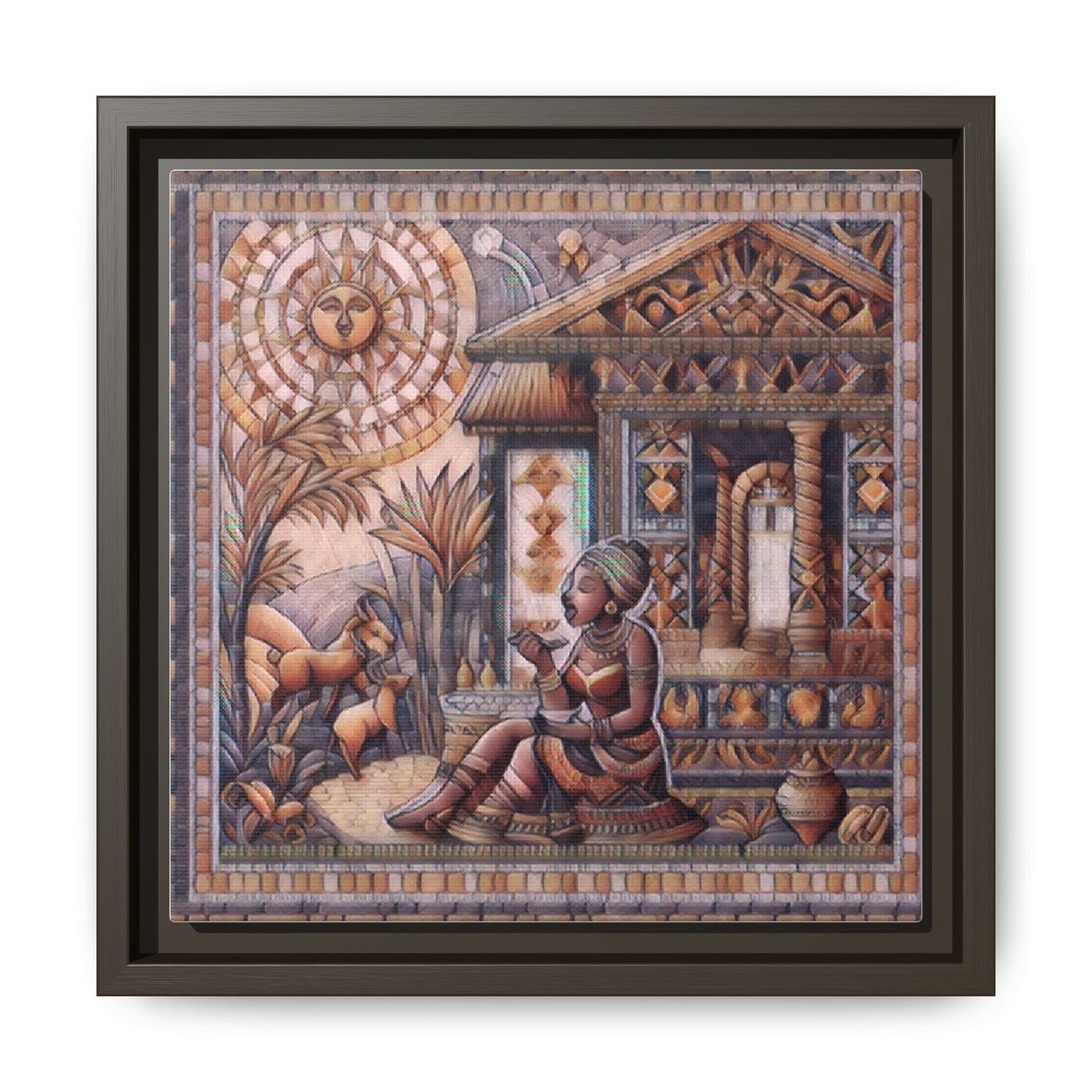 Egyptian Goddess Mosaic Framed Canvas Art — Colorful Ancient Ritual Wall Decor