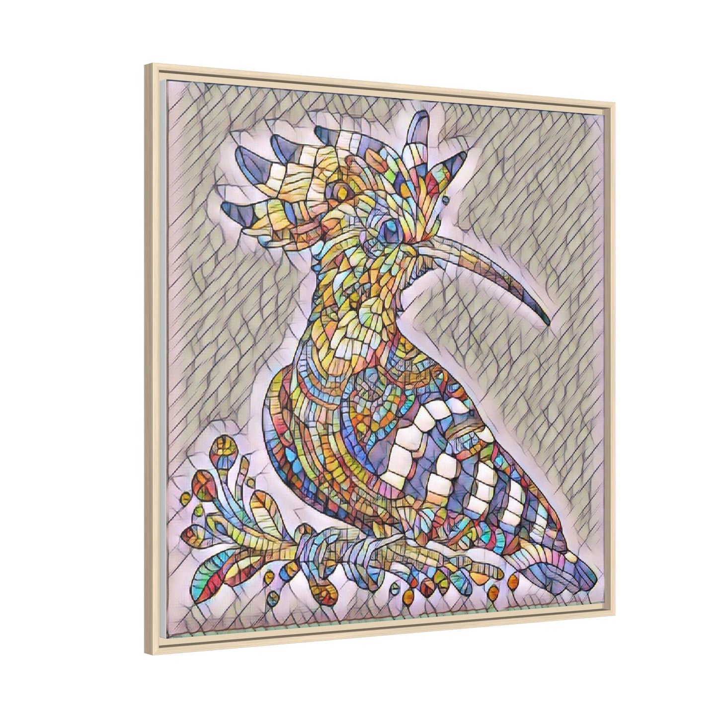 Colorful Mosaic Bird Matte Framed Canvas Wall Art