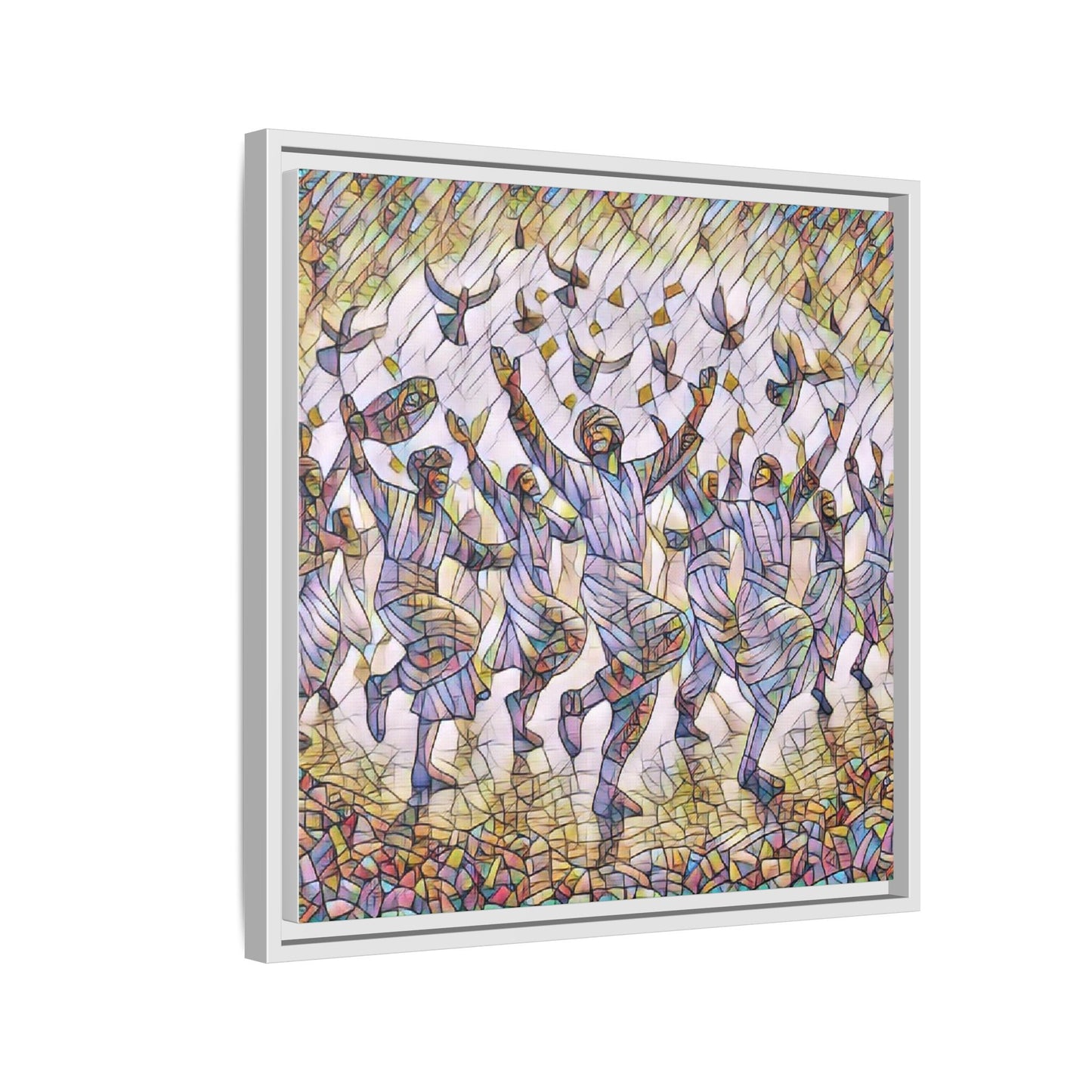 Framed Canvas Art - Joyful Dancers with Doves (Multicolor)