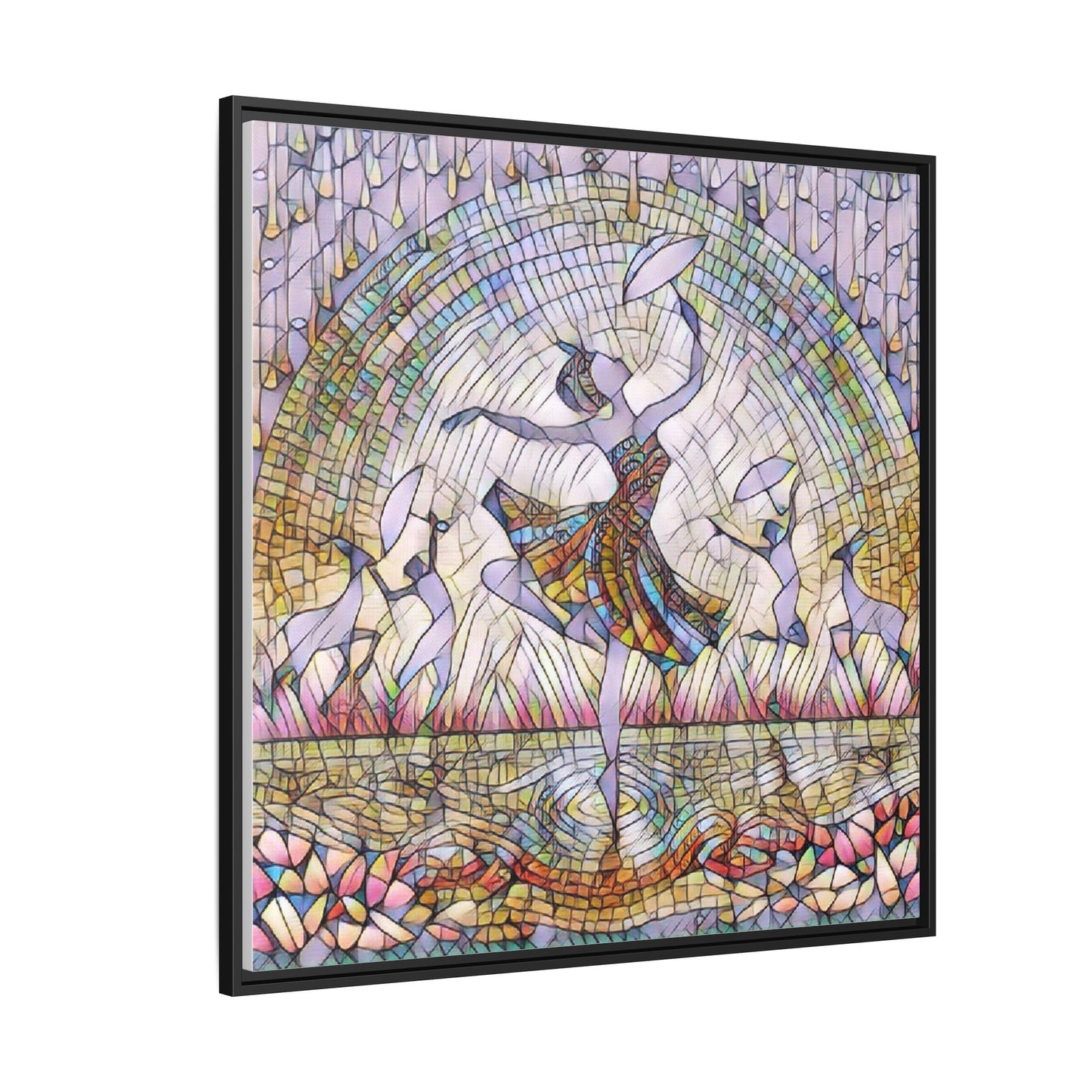 Stained Glass Ballerina Framed Canvas Art — Dancer Mosaic Wall Decor