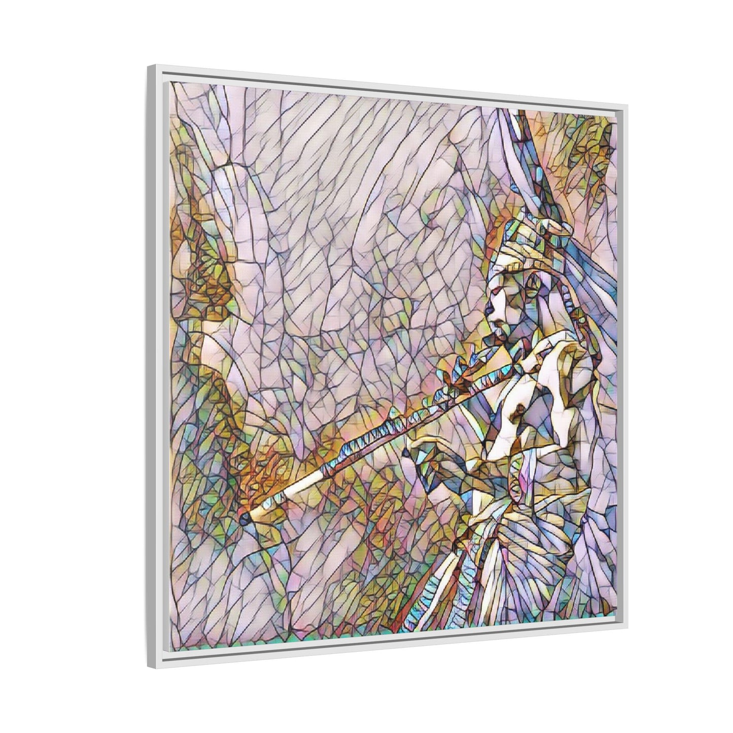 Abstract Tribal Flutist Matte Canvas Framed Wall Art