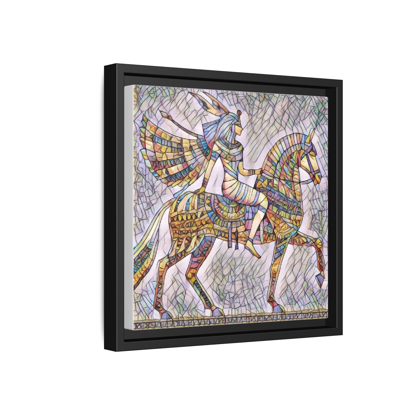 Stained-Glass Style Egyptian Horseman Framed Canvas Print