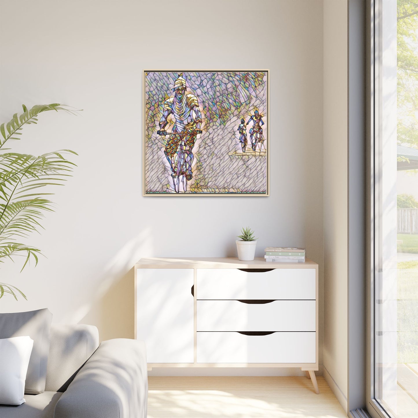 Cyclists Mosaic Matte Canvas Framed Wall Art