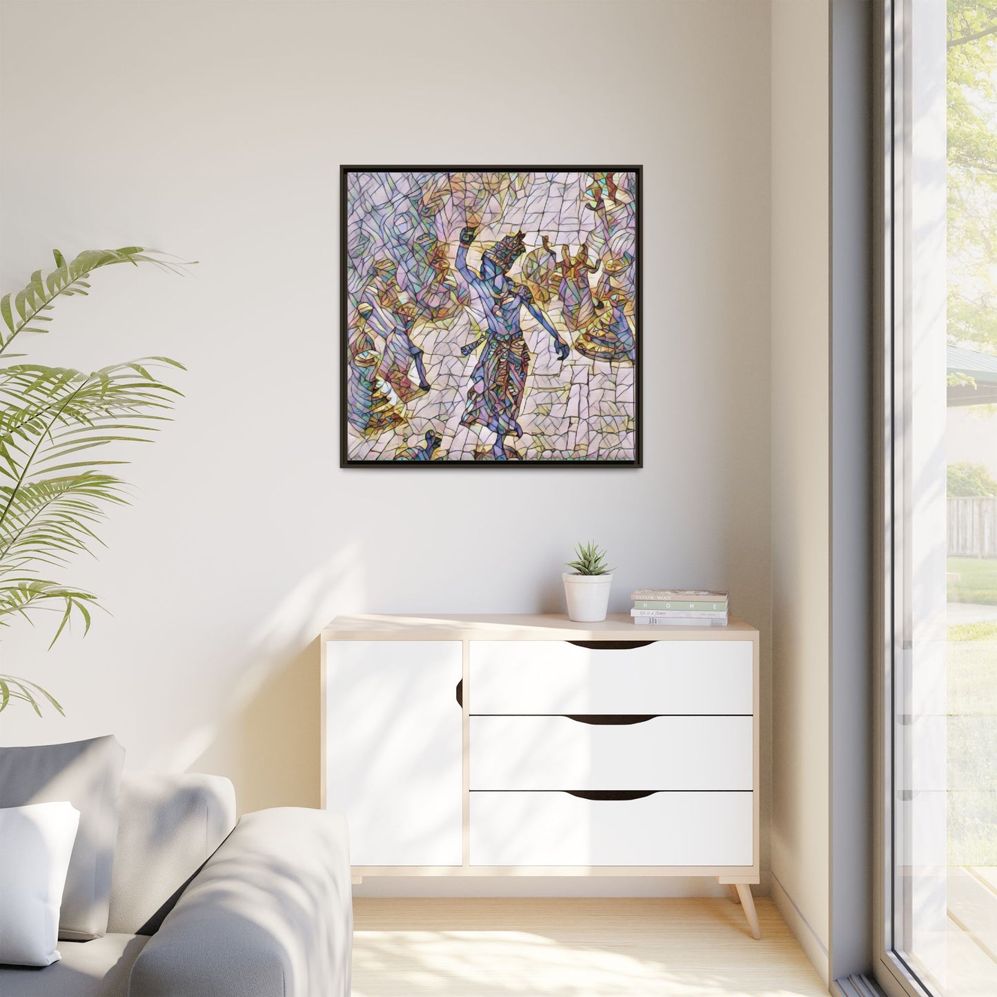 Framed Canvas Art — Colorful Mosaic Krishna Dance Print