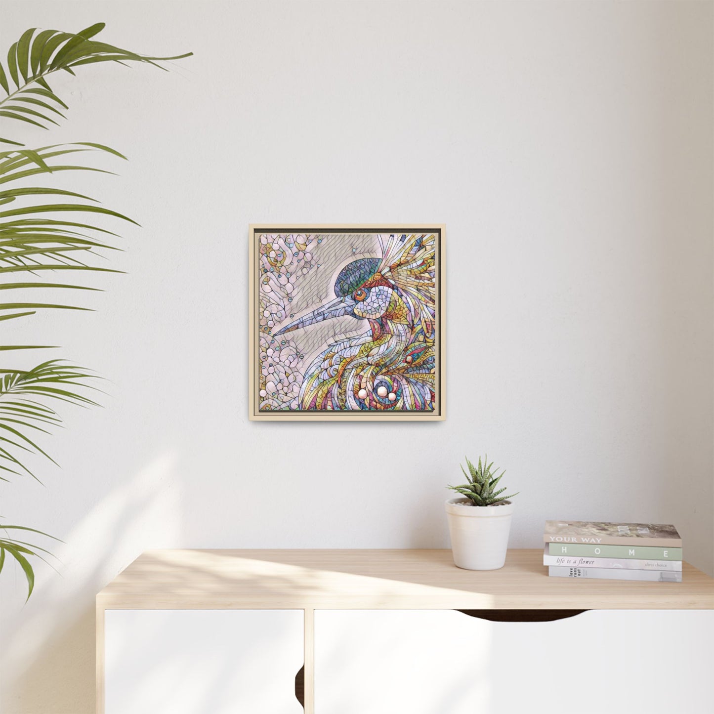Colorful Stained-Glass Heron Matte Canvas Framed Wall Art