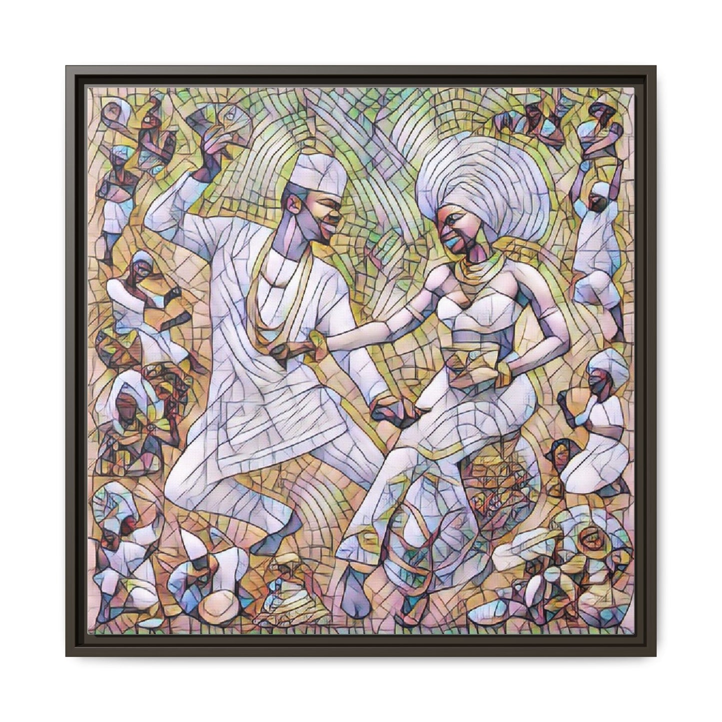 Afrobeat Celebration Matte Framed Canvas — Vibrant Dancers Wall Art