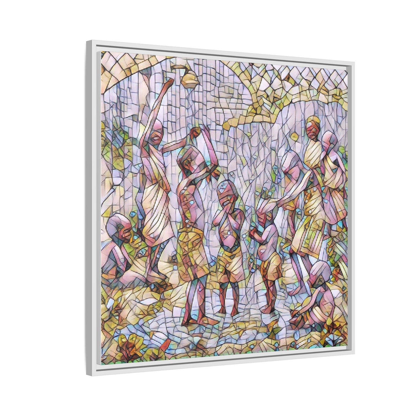 Framed Matte Canvas – Colorful Mosaic Children Playing Wall Art