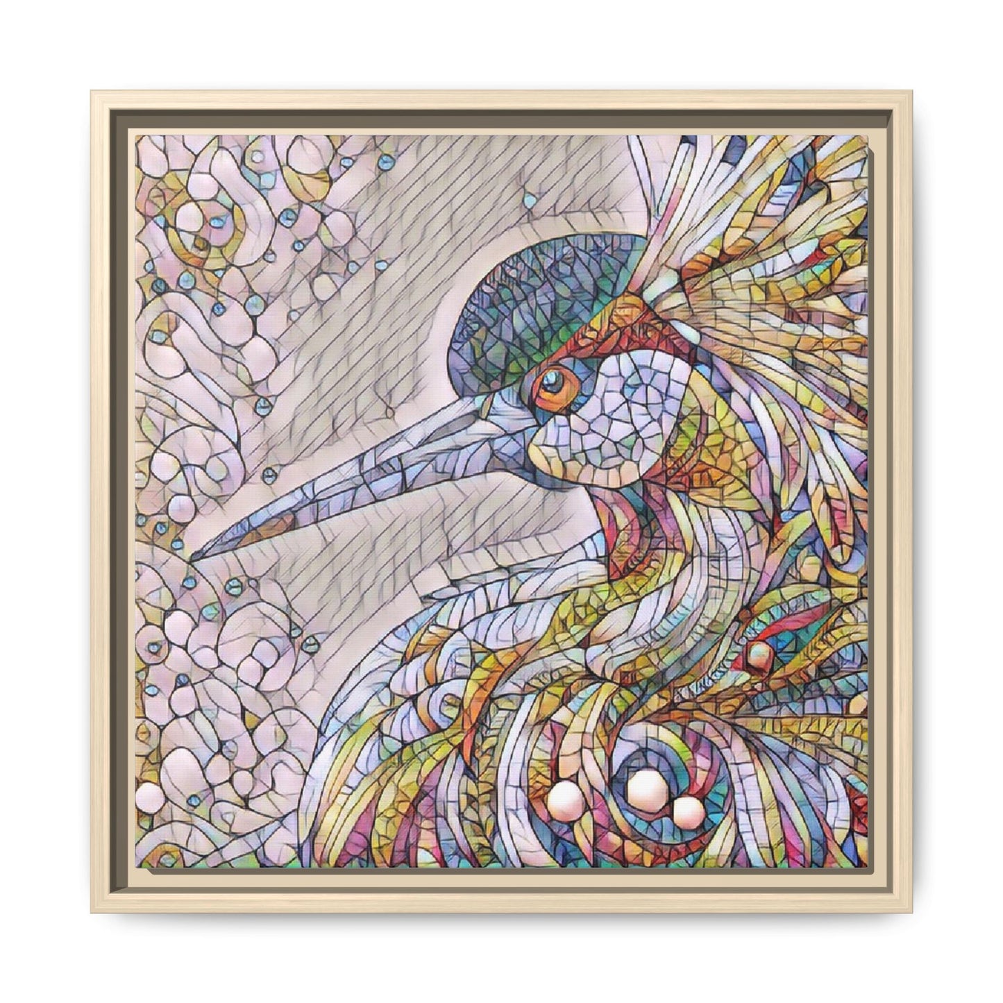 Colorful Stained-Glass Heron Matte Canvas Framed Wall Art