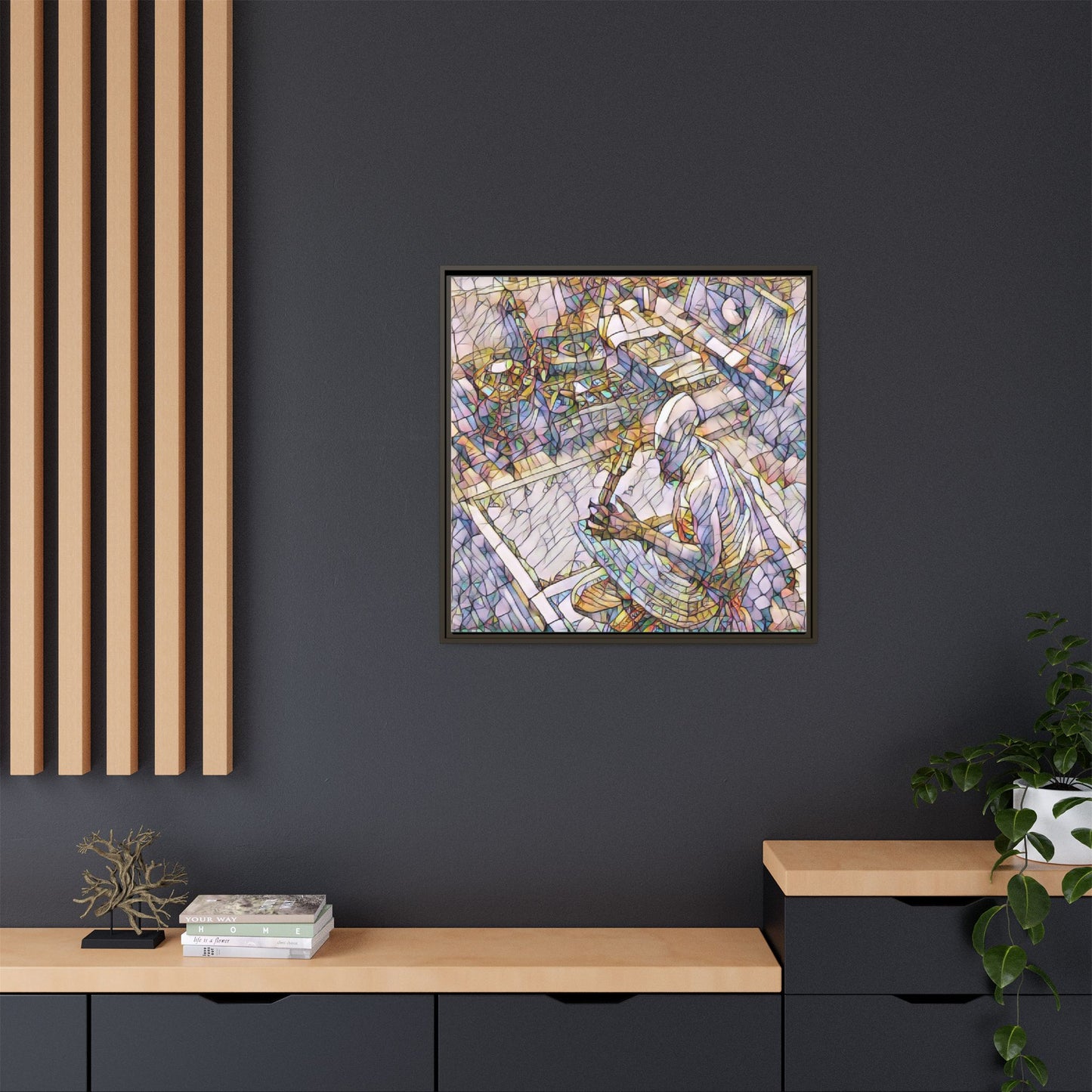 Stained-Glass DJ Matte Canvas Print (Framed) — Colorful Music Room Wall Art