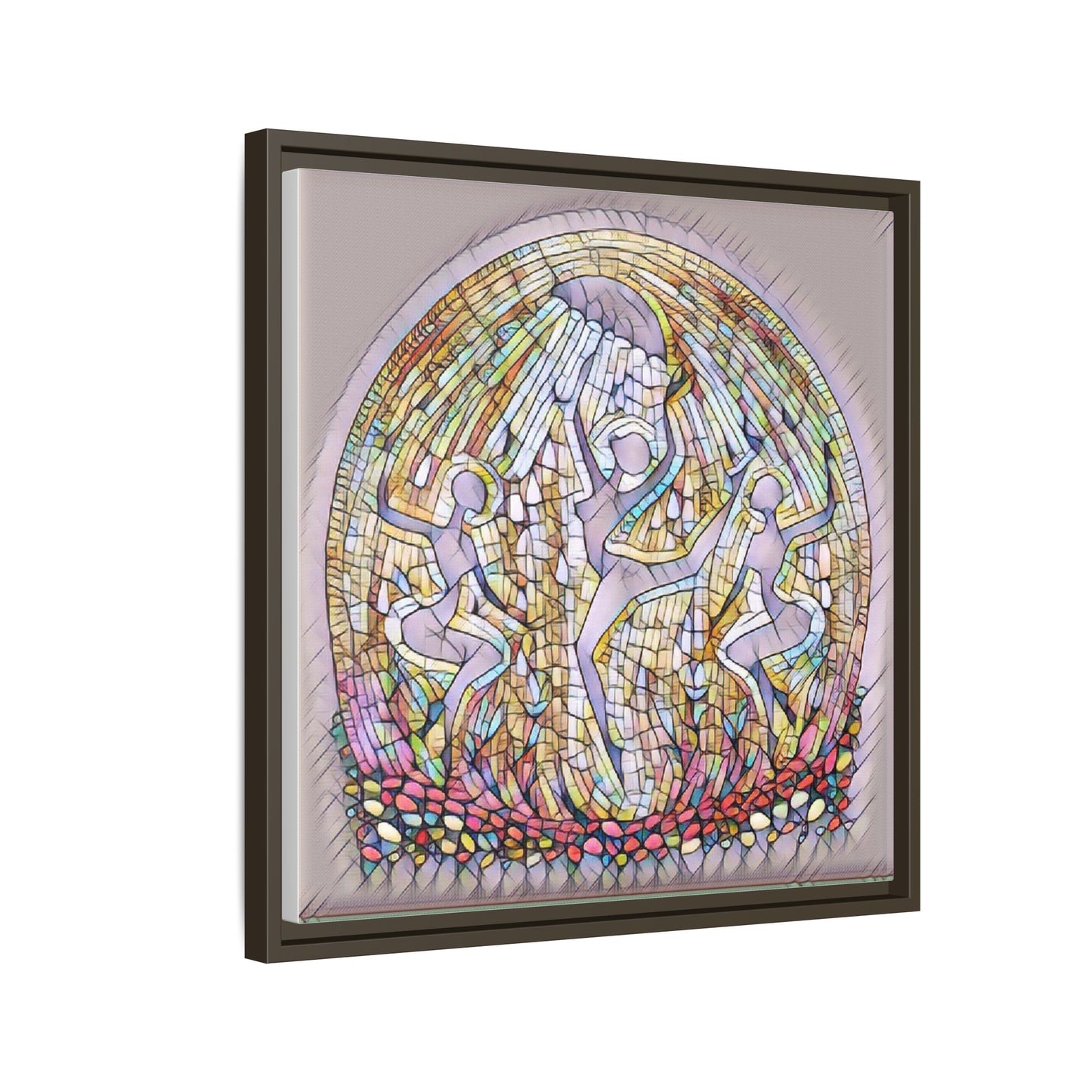 Framed Canvas Art - Stained Glass Dance Trio (Matte Multi-Color)