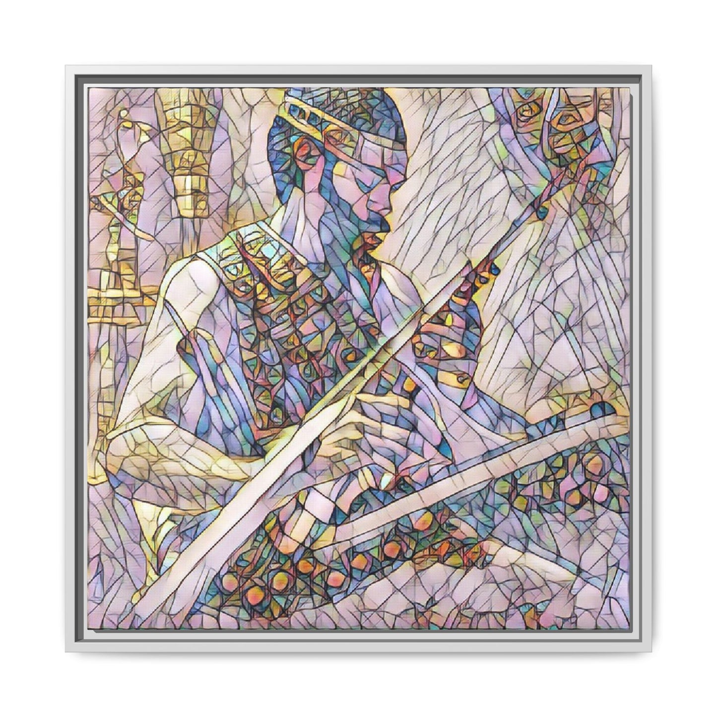 Framed Matte Canvas — Abstract Musician Stained-Glass Art Print